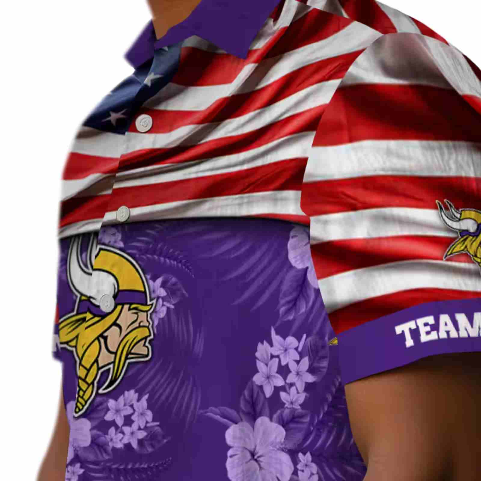 personalized minnesota vikings us flag hibiscus purple hawaiian shirt trendy