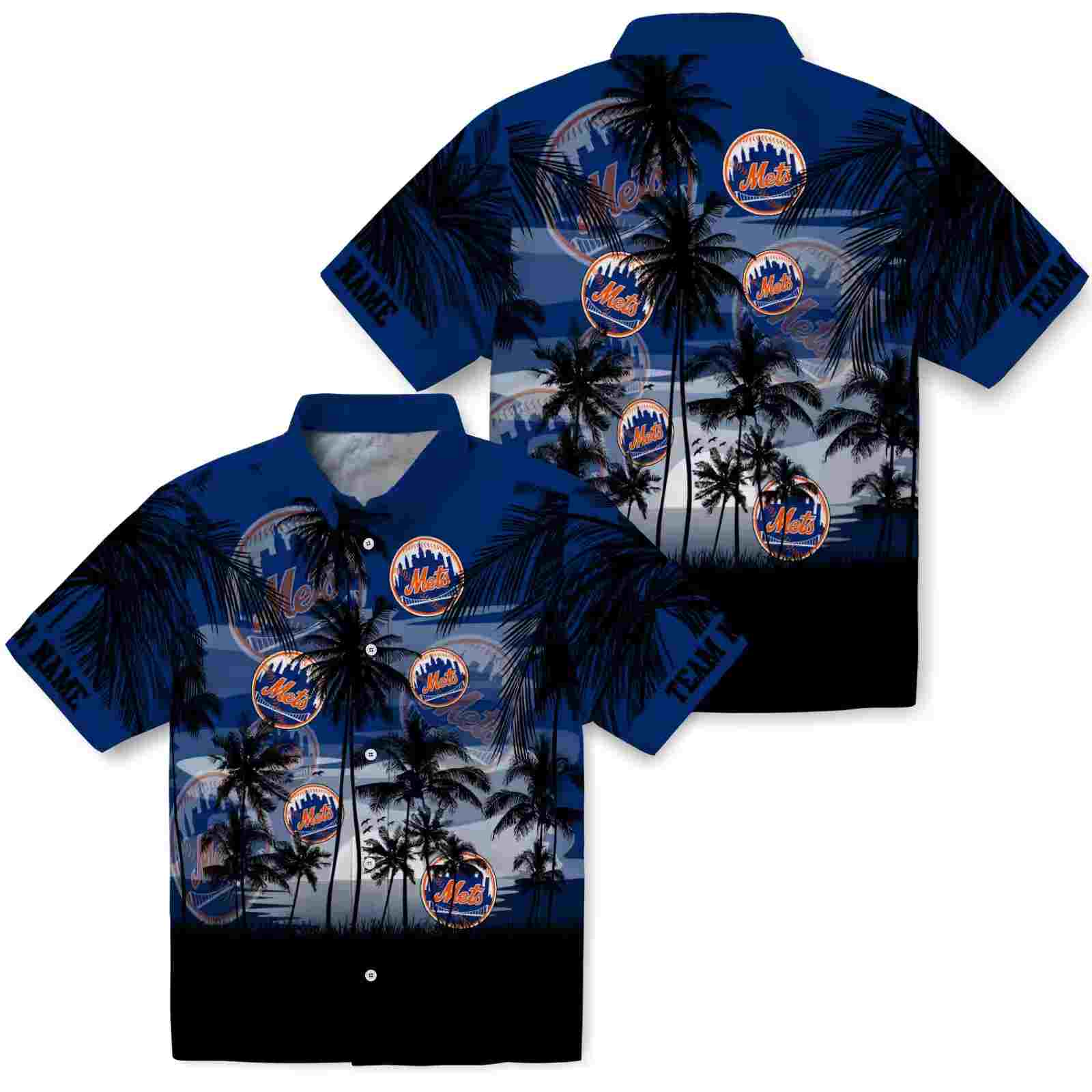 personalized new york mets sunset scene blue black hawaiian shirt high quality