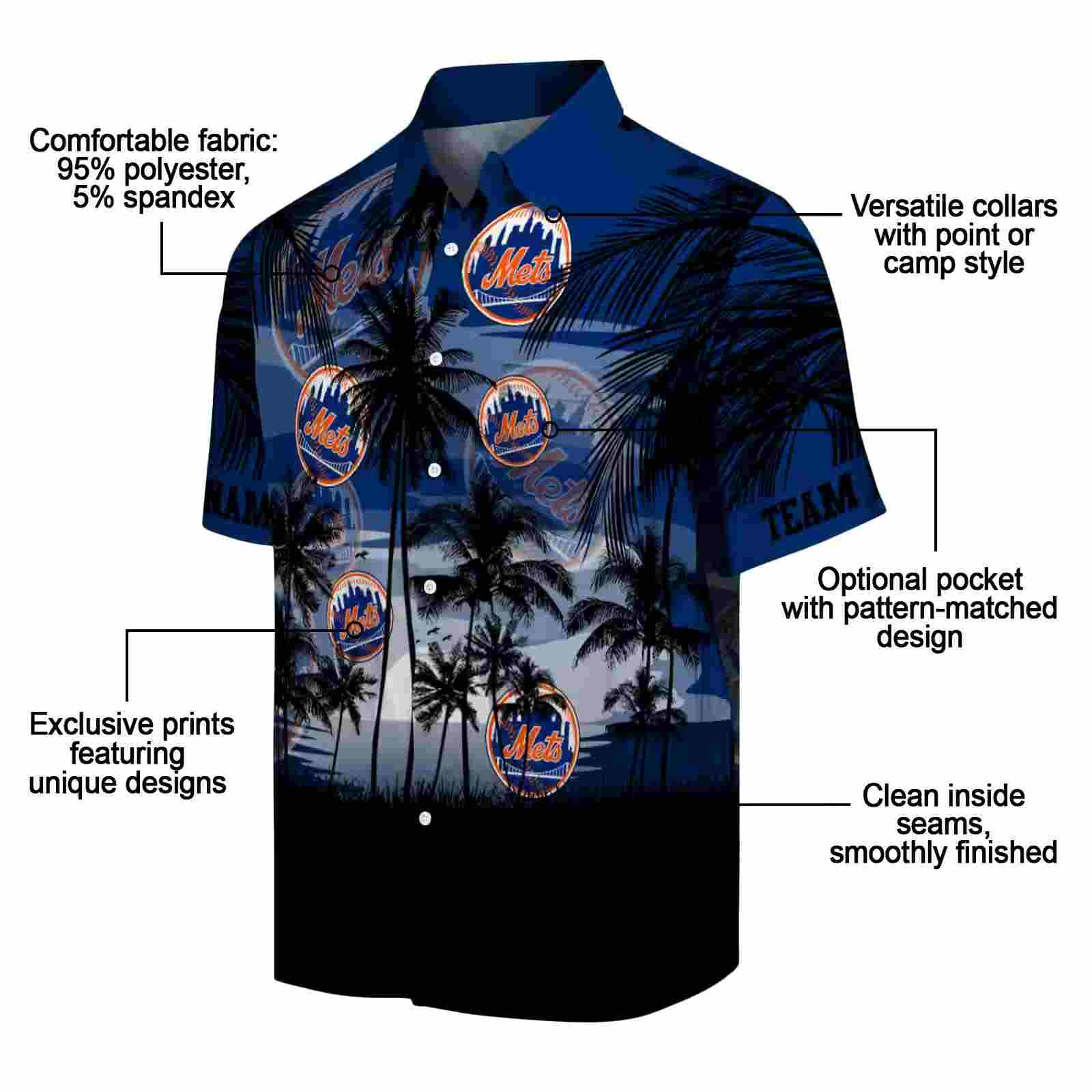 personalized new york mets sunset scene blue black hawaiian shirt new arrival