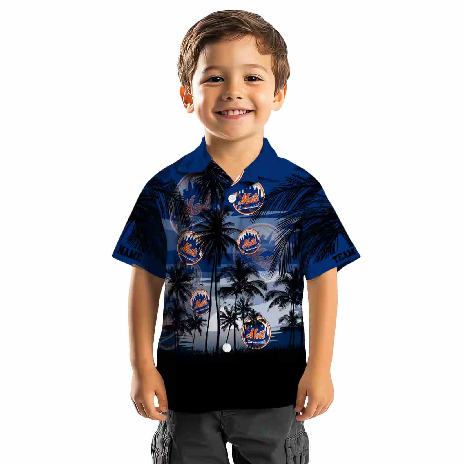 personalized new york mets sunset scene blue black hawaiian shirt top rated