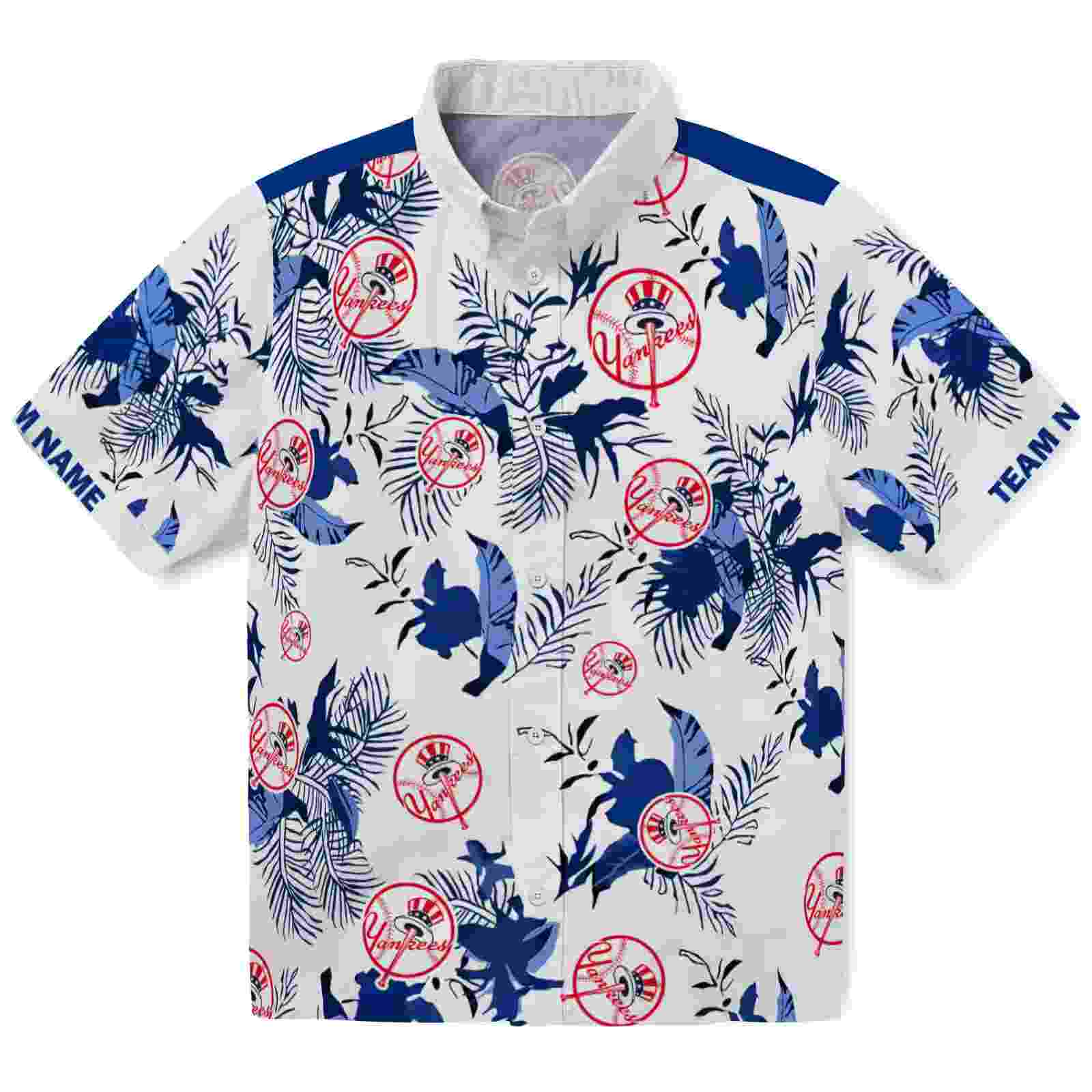 Personalized New York Yankees Botanical Theme Navy White Hawaiian Shirt