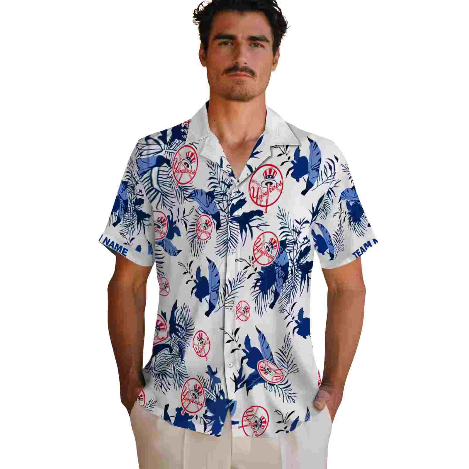 personalized new york yankees botanical theme navy white hawaiian shirt fashion forward