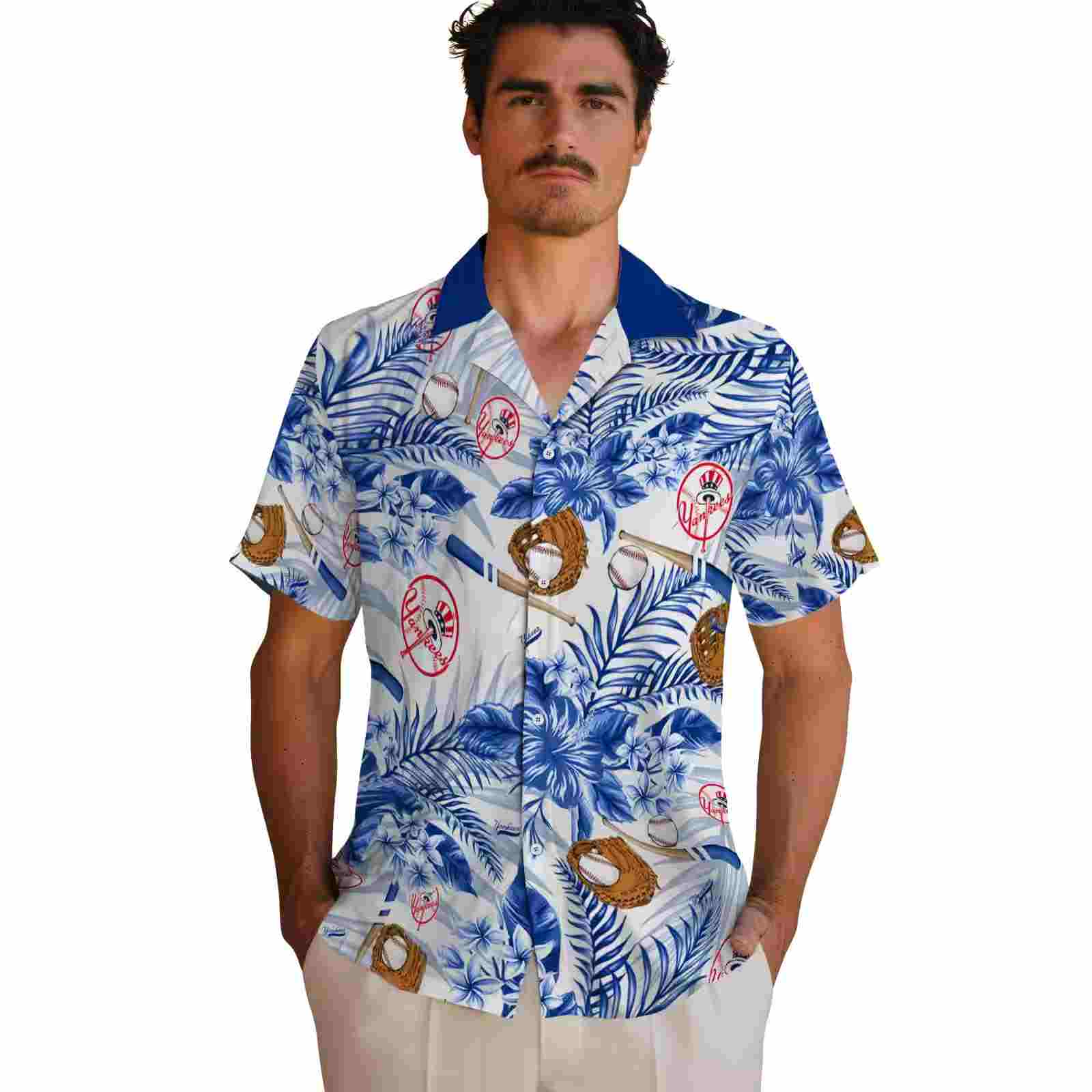 personalized new york yankees floral baseball navy white hawaiian shirt fashion forward