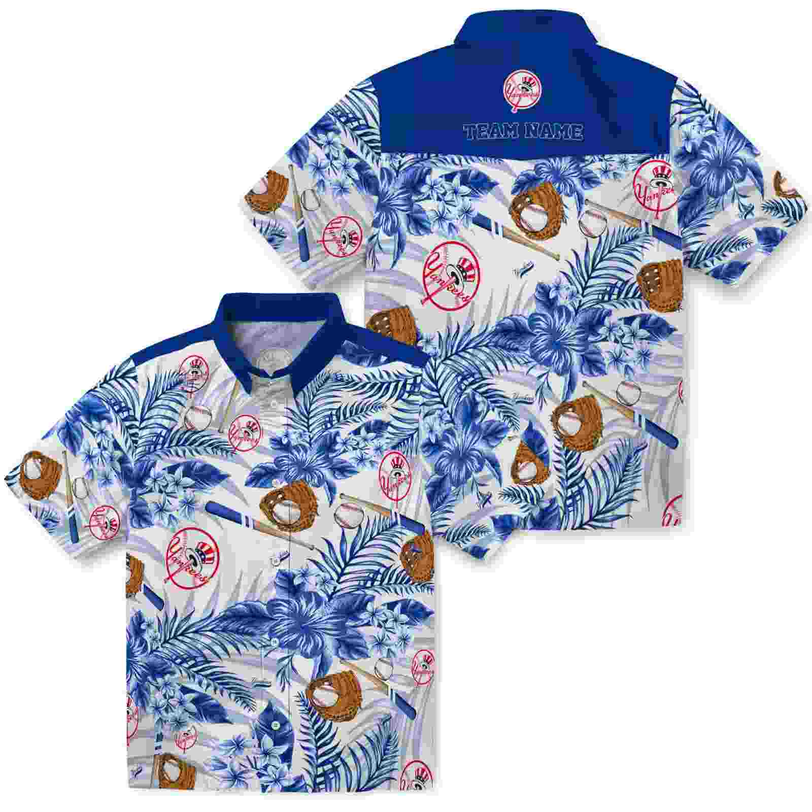 personalized new york yankees floral baseball navy white hawaiian shirt high quality