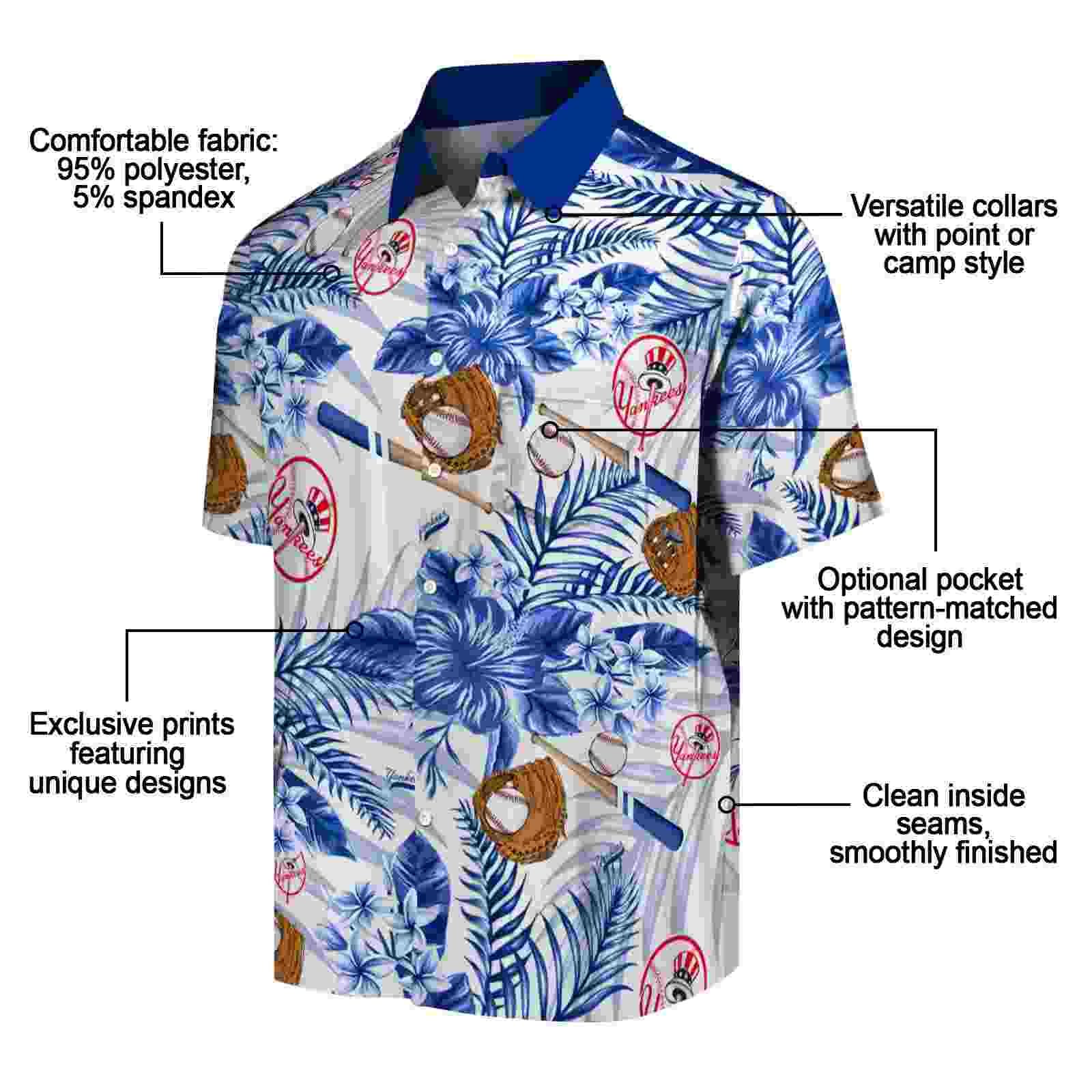 personalized new york yankees floral baseball navy white hawaiian shirt new arrival