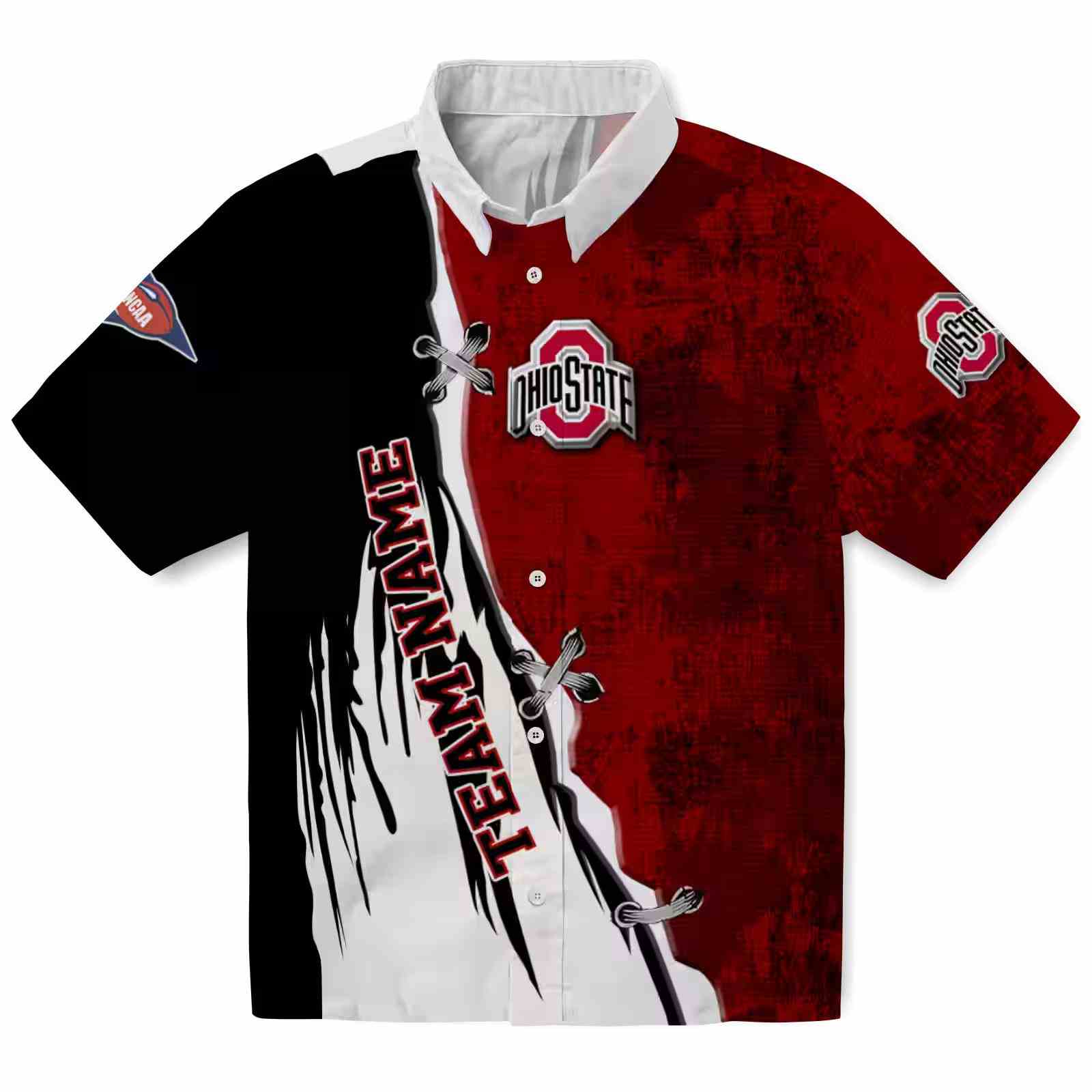 Personalized Ohio State Buckeyes Edgy Streaks Scarlet White Hawaiian Shirt