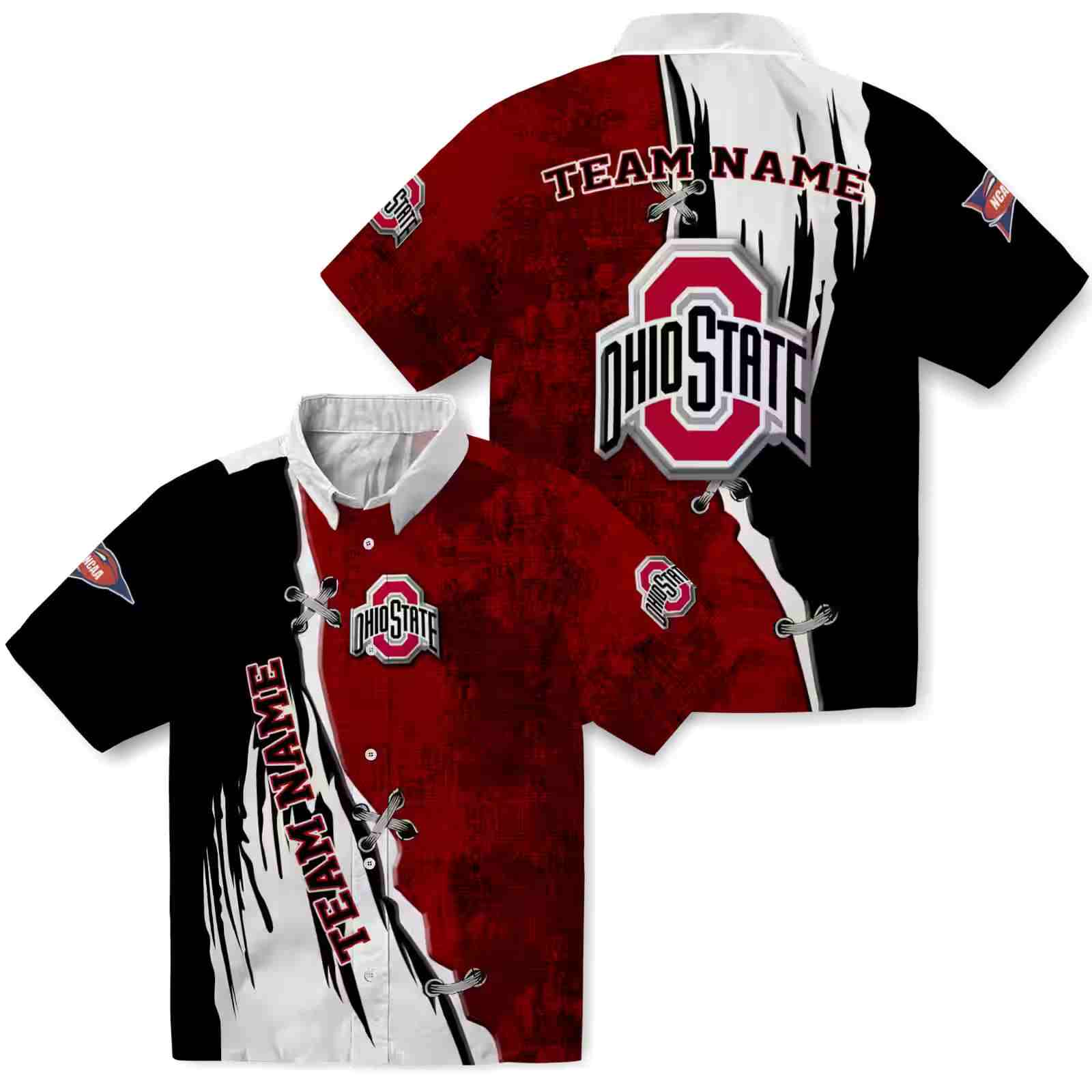 personalized ohio state buckeyes edgy streaks scarlet white hawaiian shirt high quality