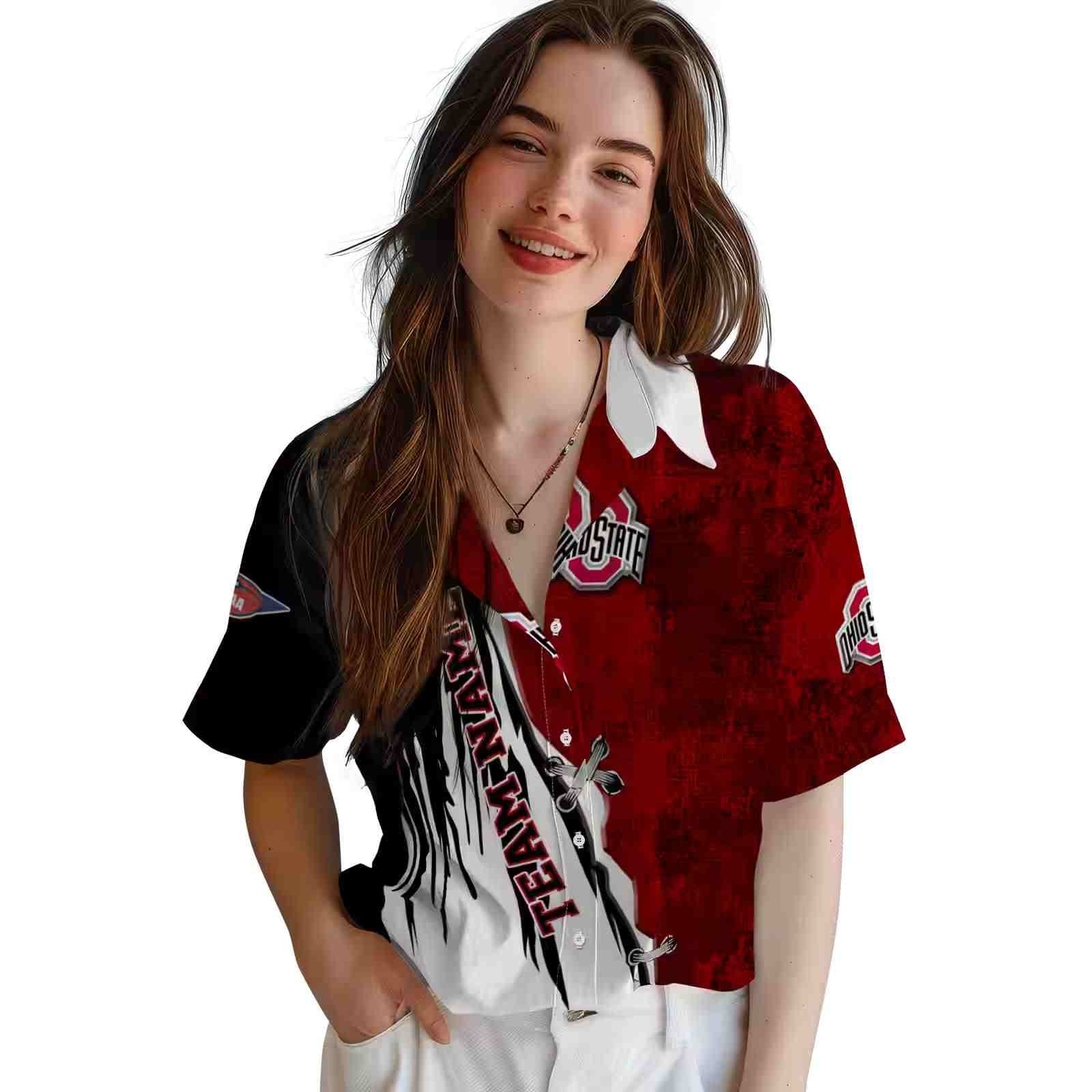 personalized ohio state buckeyes edgy streaks scarlet white hawaiian shirt latest model