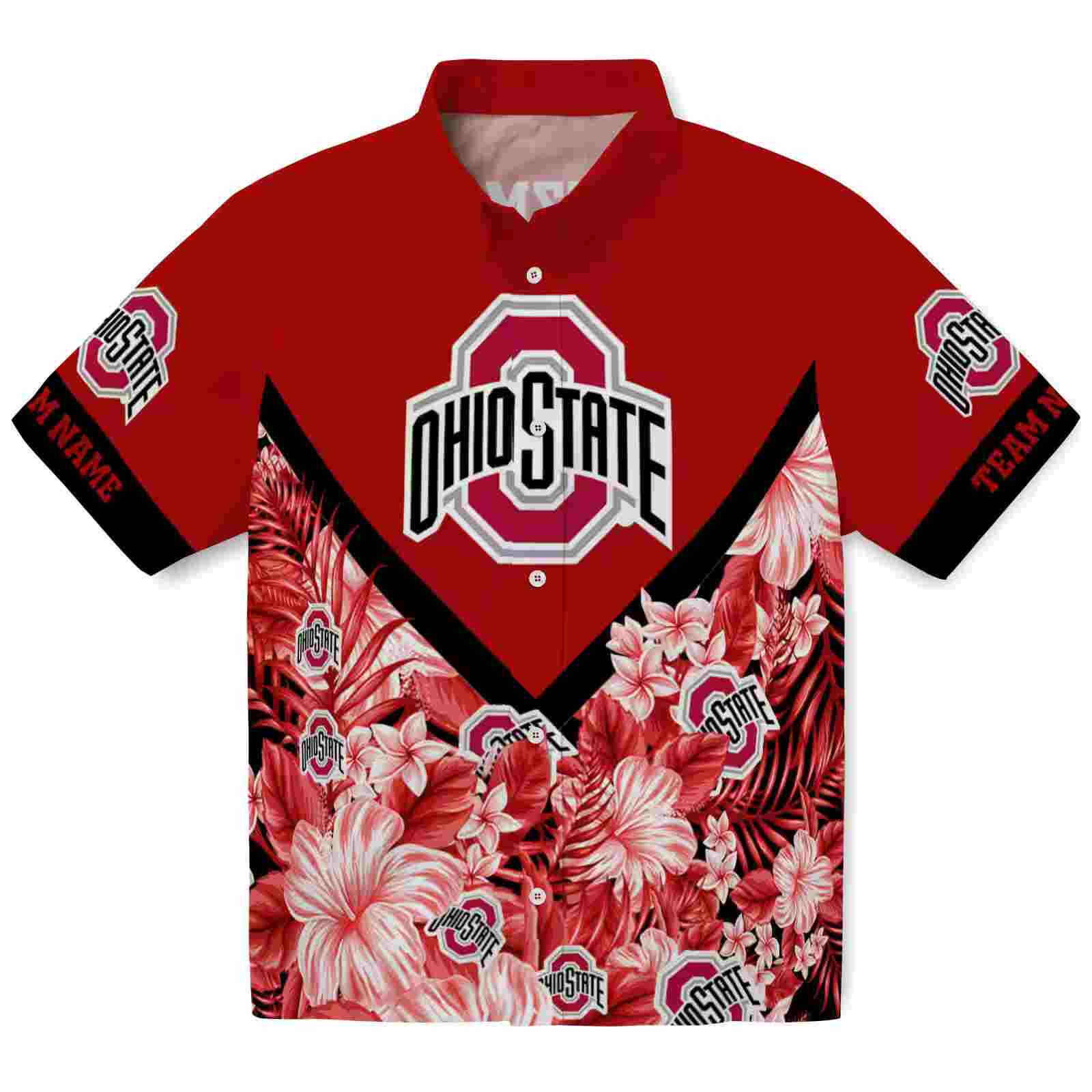 Personalized Ohio State Buckeyes Floral Chevron Scarlet Hawaiian Shirt