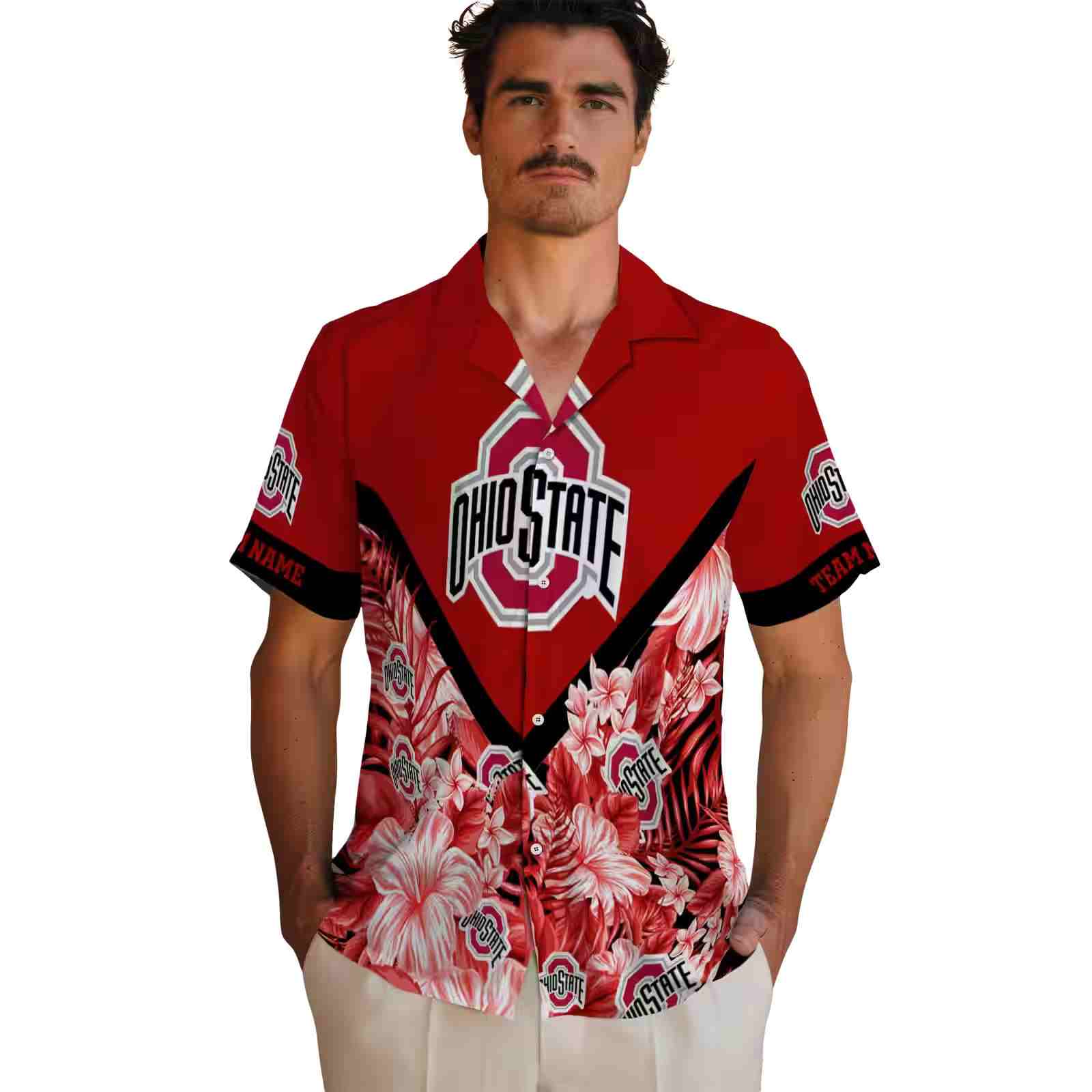 personalized ohio state buckeyes floral chevron scarlet hawaiian shirt fashion forward