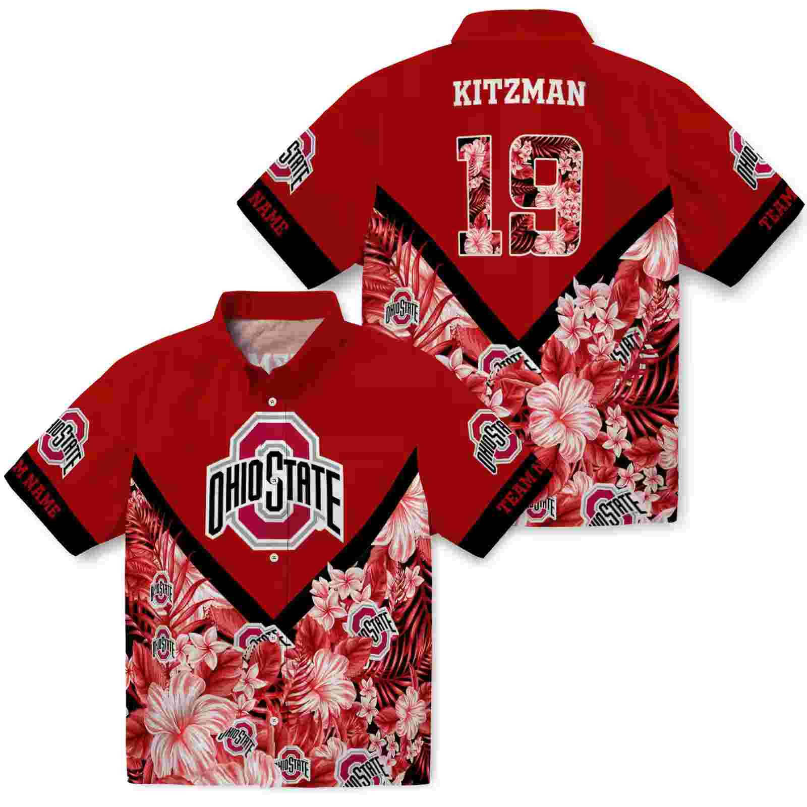 personalized ohio state buckeyes floral chevron scarlet hawaiian shirt high quality