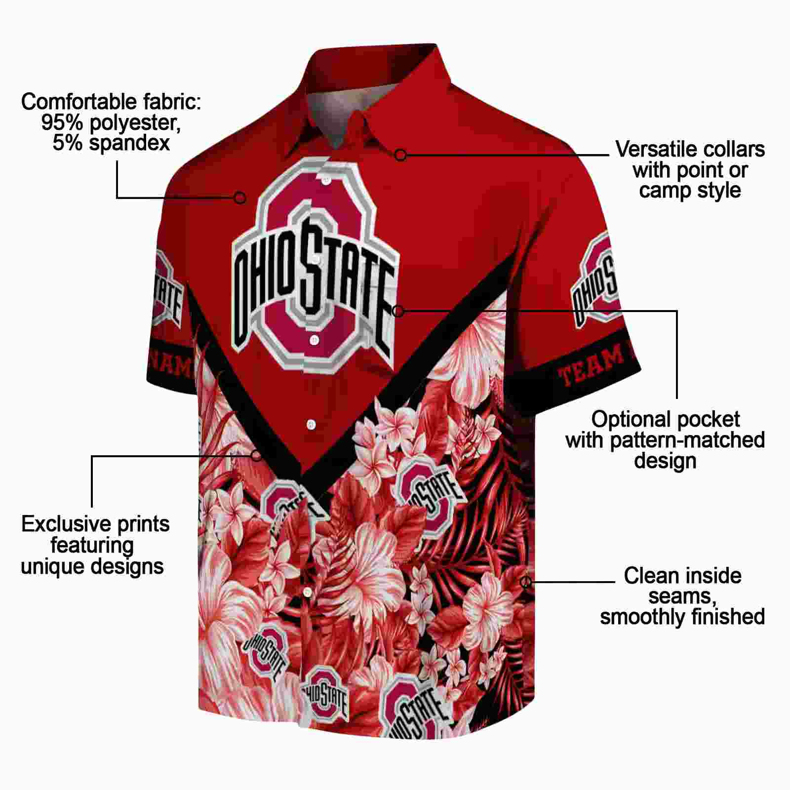 personalized ohio state buckeyes floral chevron scarlet hawaiian shirt new arrival