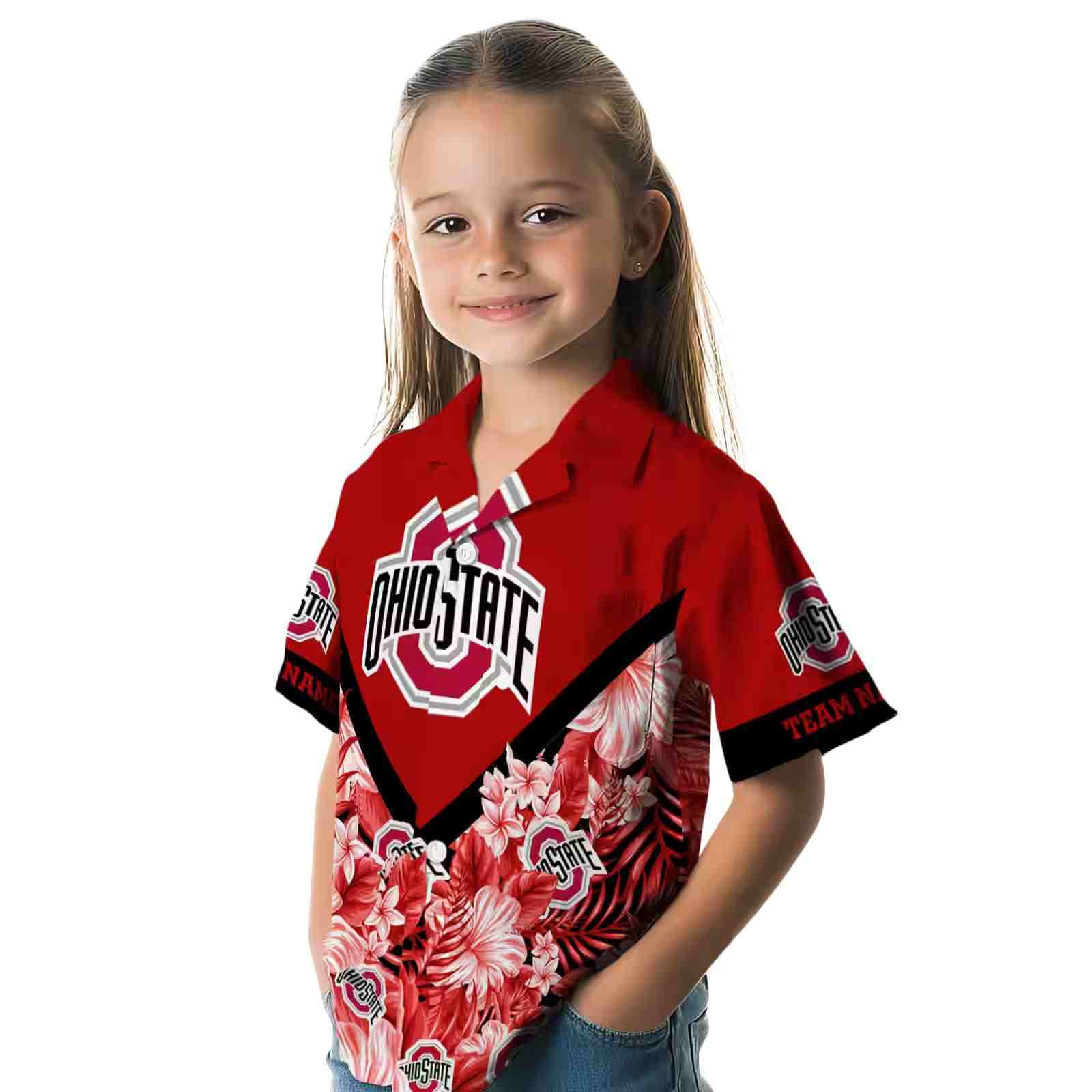 personalized ohio state buckeyes floral chevron scarlet hawaiian shirt premium grade