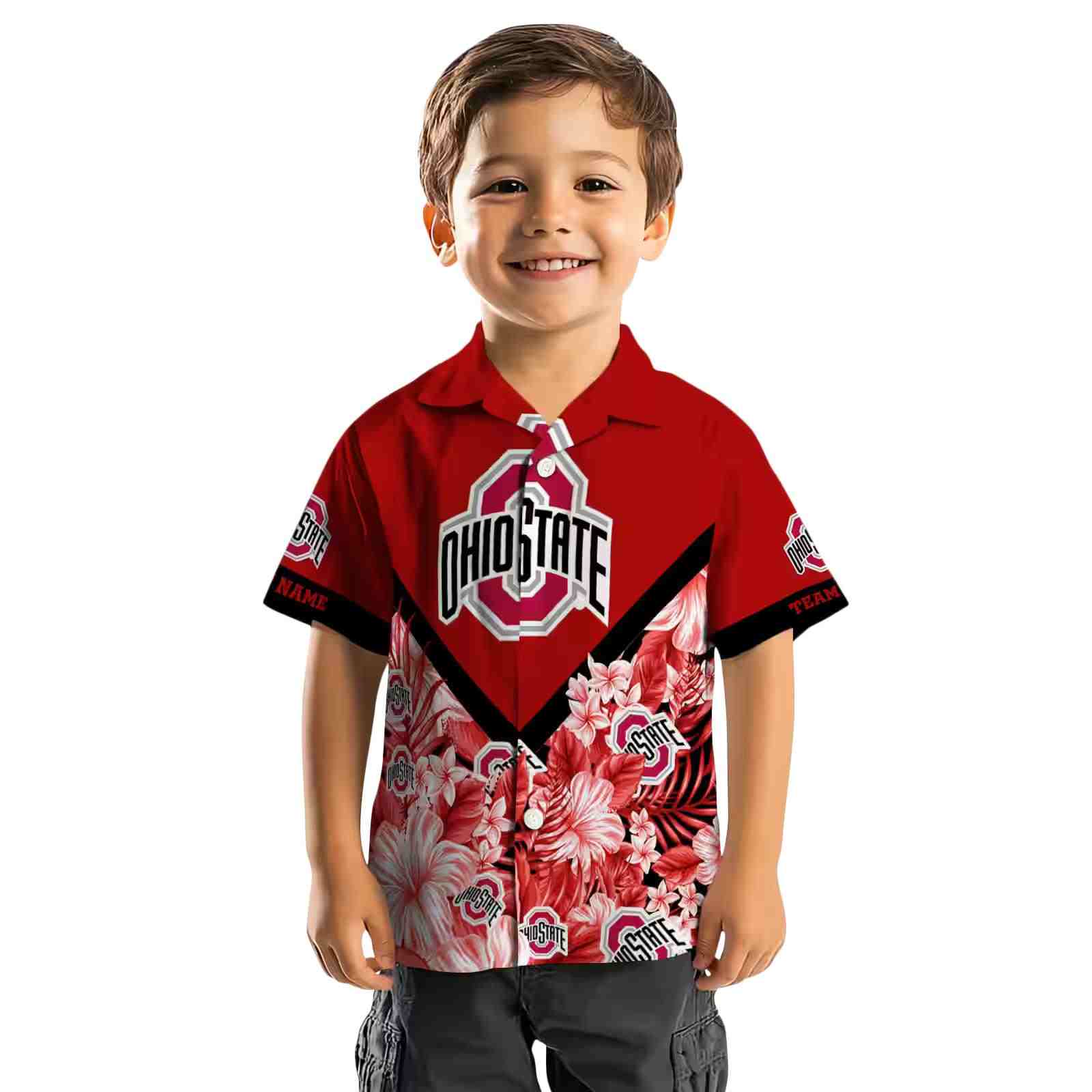 personalized ohio state buckeyes floral chevron scarlet hawaiian shirt top rated