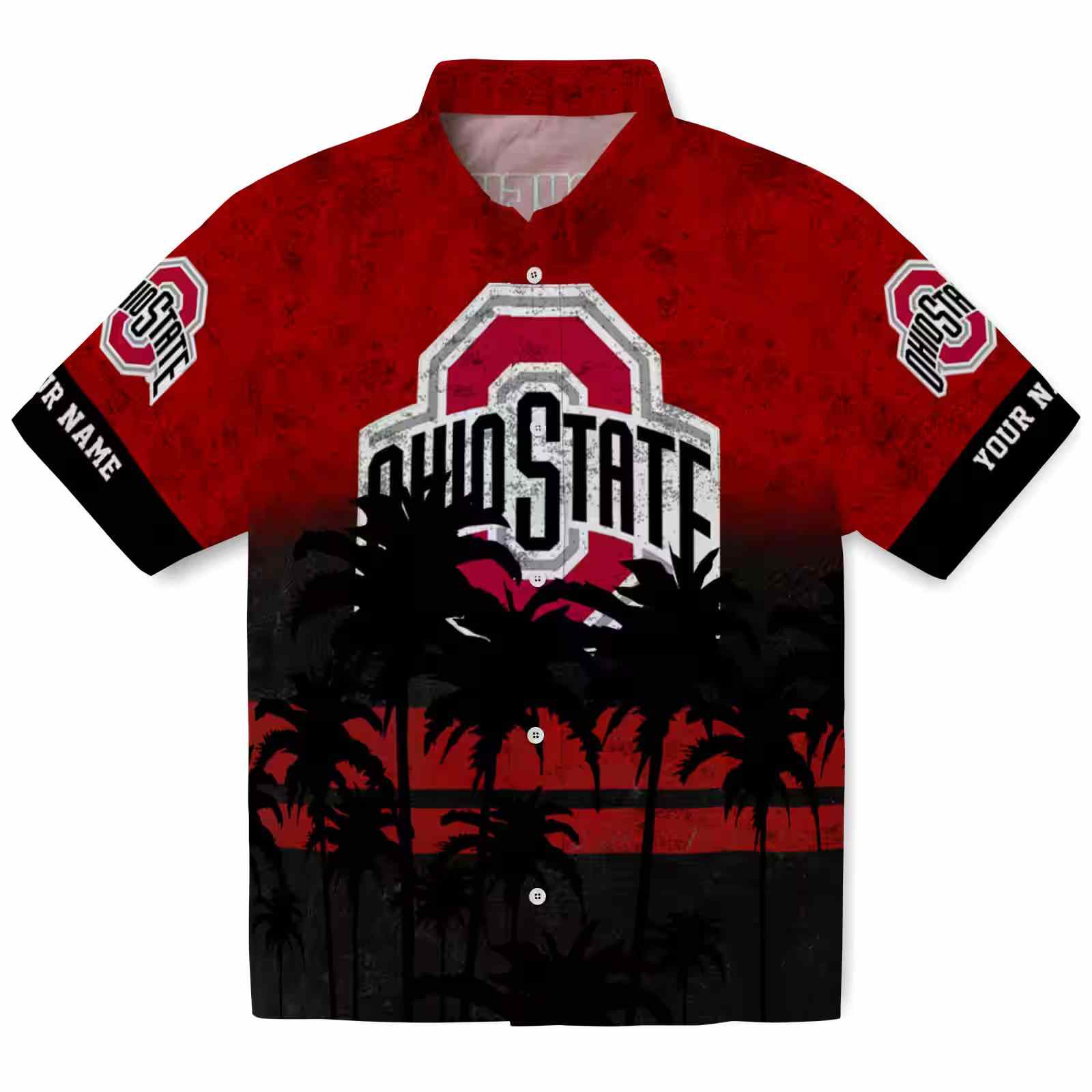 Personalized Ohio State Buckeyes Sunset Pattern Scarlet Black Hawaiian Shirt