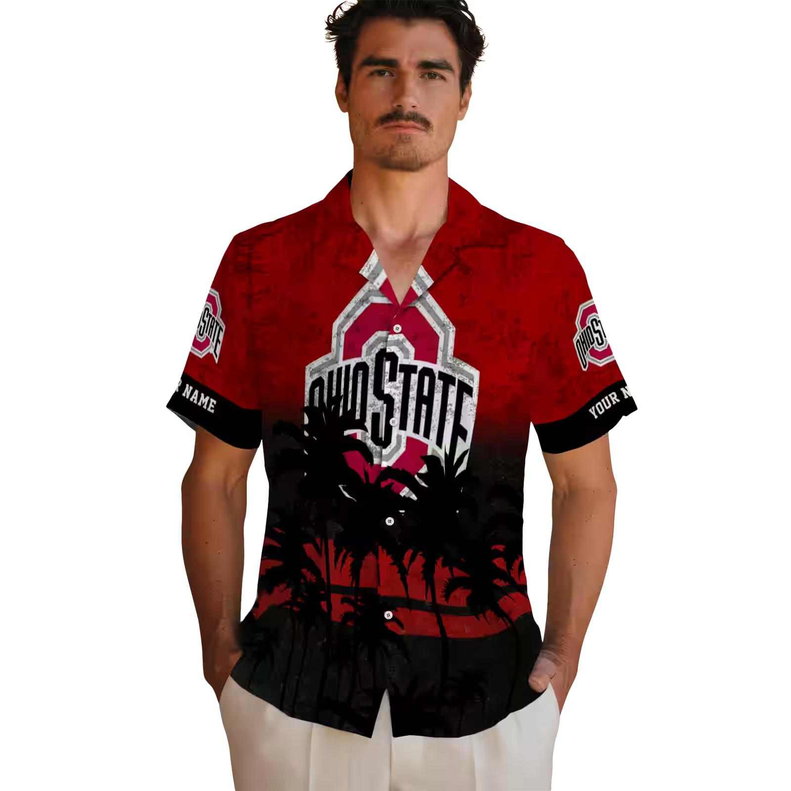 personalized ohio state buckeyes sunset pattern scarlet black hawaiian shirt fashion forward