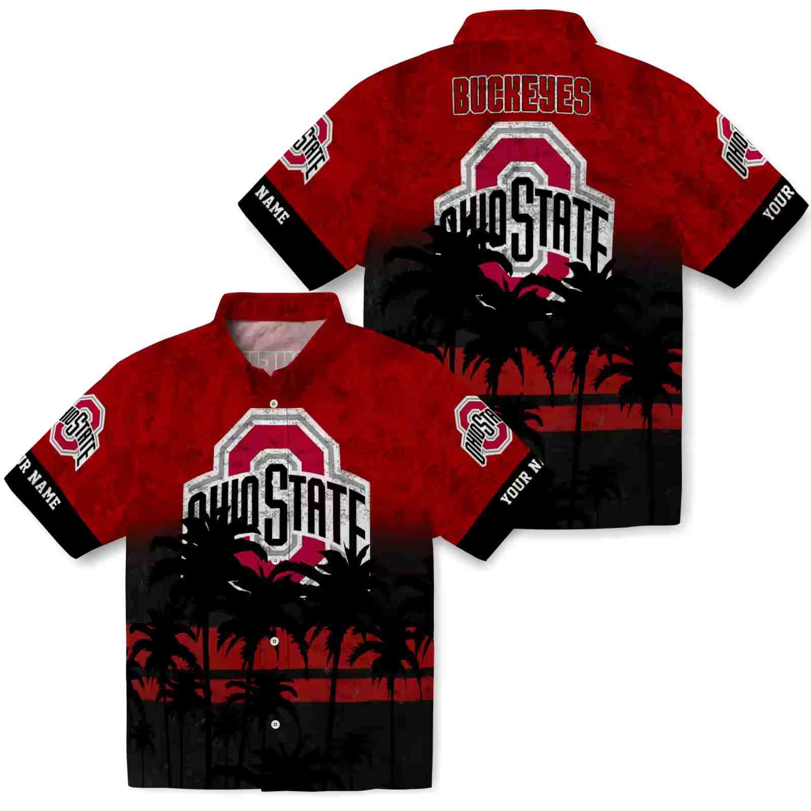 personalized ohio state buckeyes sunset pattern scarlet black hawaiian shirt high quality