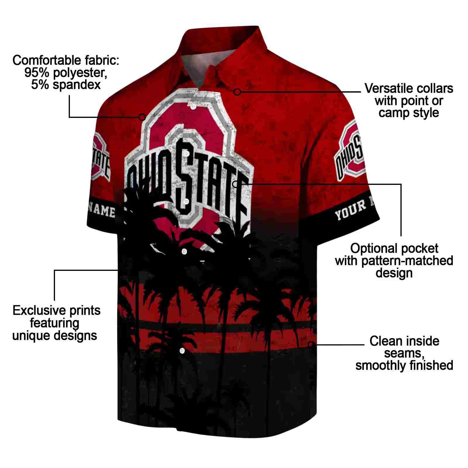 personalized ohio state buckeyes sunset pattern scarlet black hawaiian shirt new arrival