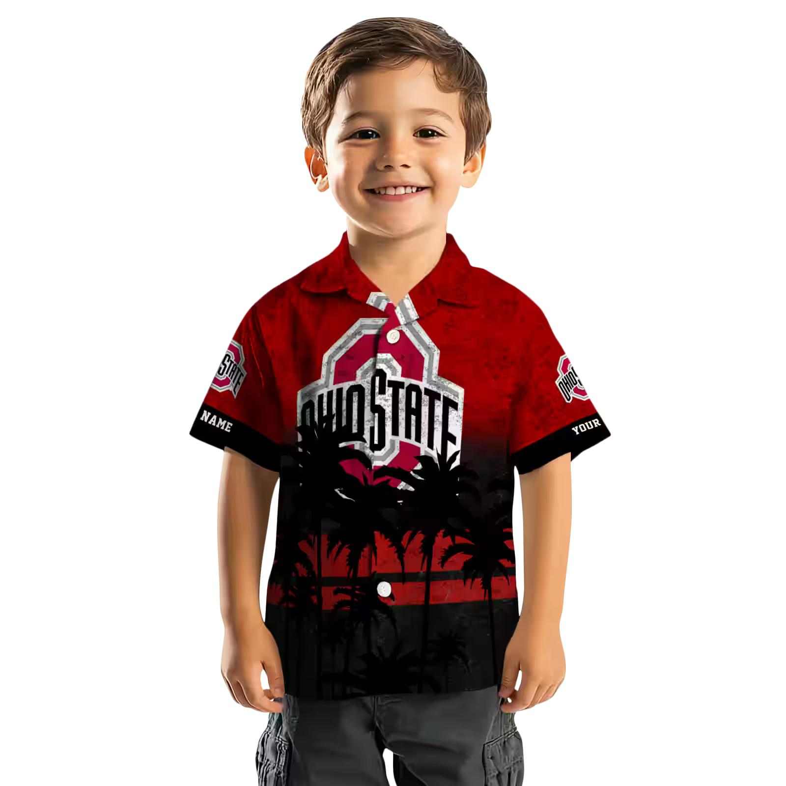 personalized ohio state buckeyes sunset pattern scarlet black hawaiian shirt top rated