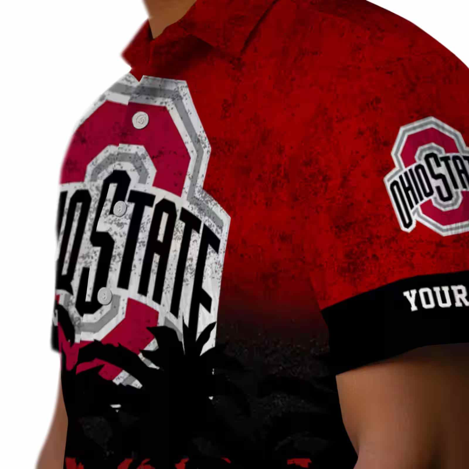 personalized ohio state buckeyes sunset pattern scarlet black hawaiian shirt trendy