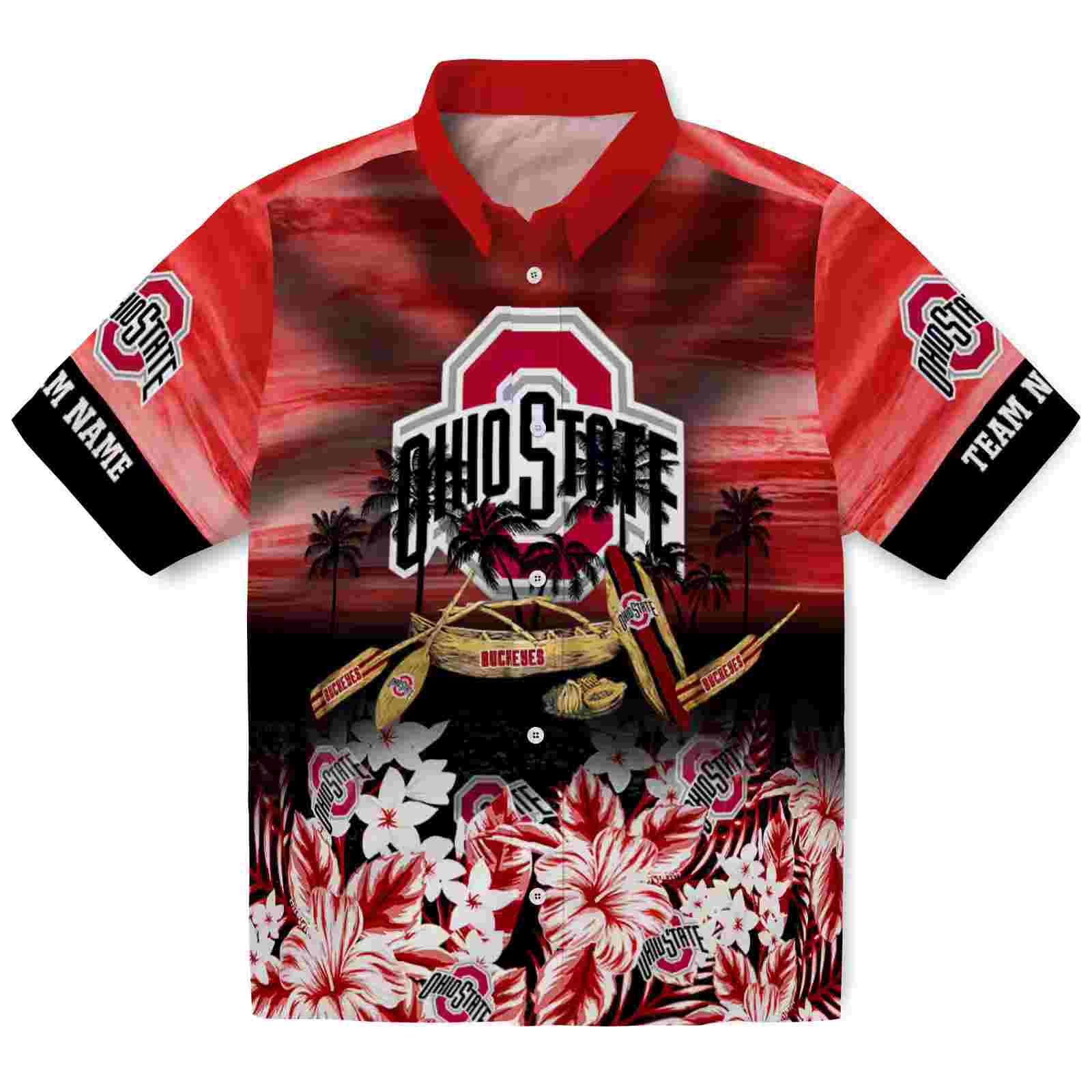 Personalized Ohio State Buckeyes Tropical Canoe Scarlet Hawaiian Shirt