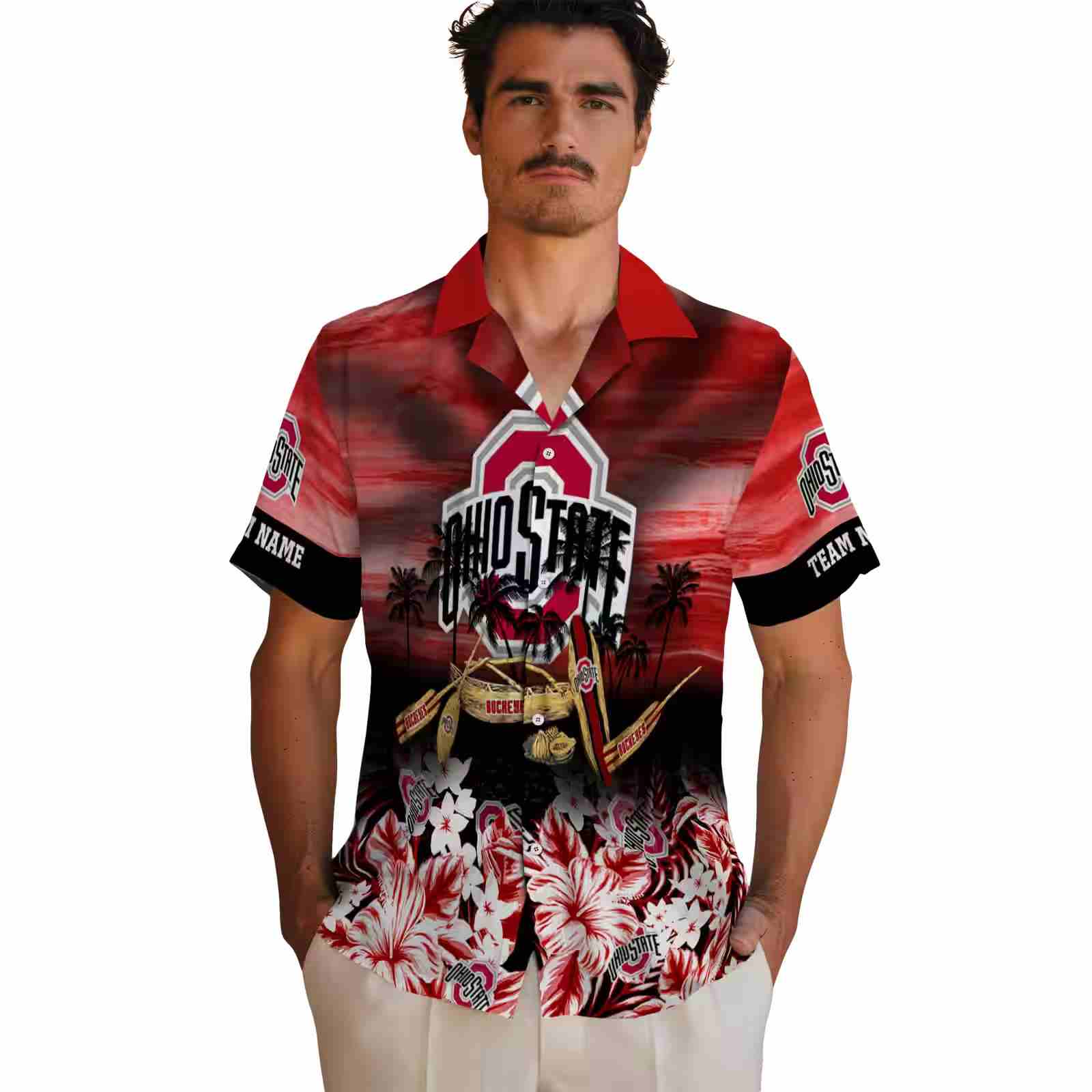 personalized ohio state buckeyes tropical canoe scarlet hawaiian shirt fashion forward