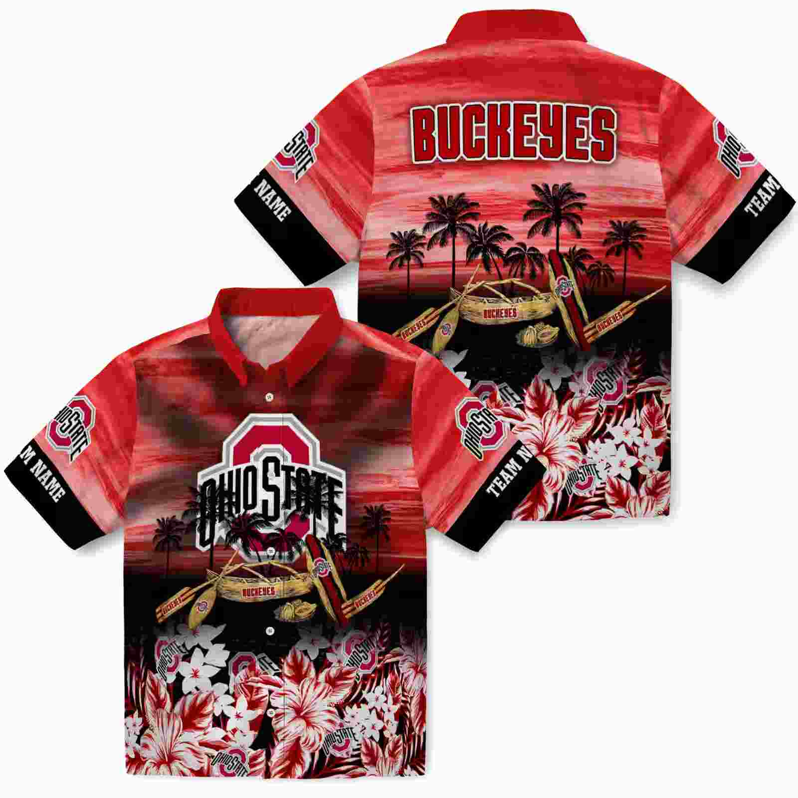 personalized ohio state buckeyes tropical canoe scarlet hawaiian shirt high quality