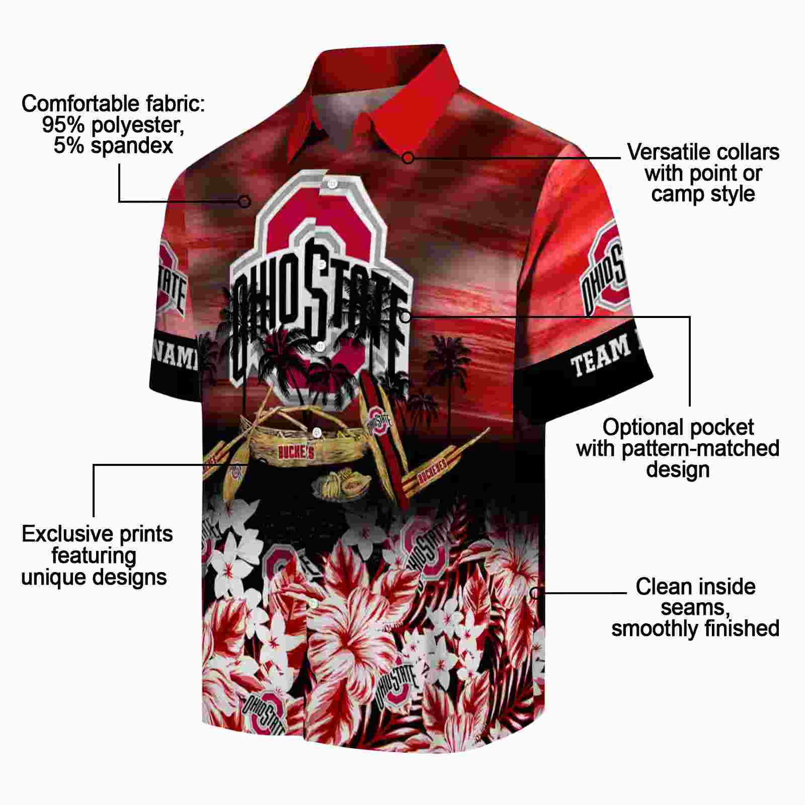 personalized ohio state buckeyes tropical canoe scarlet hawaiian shirt new arrival