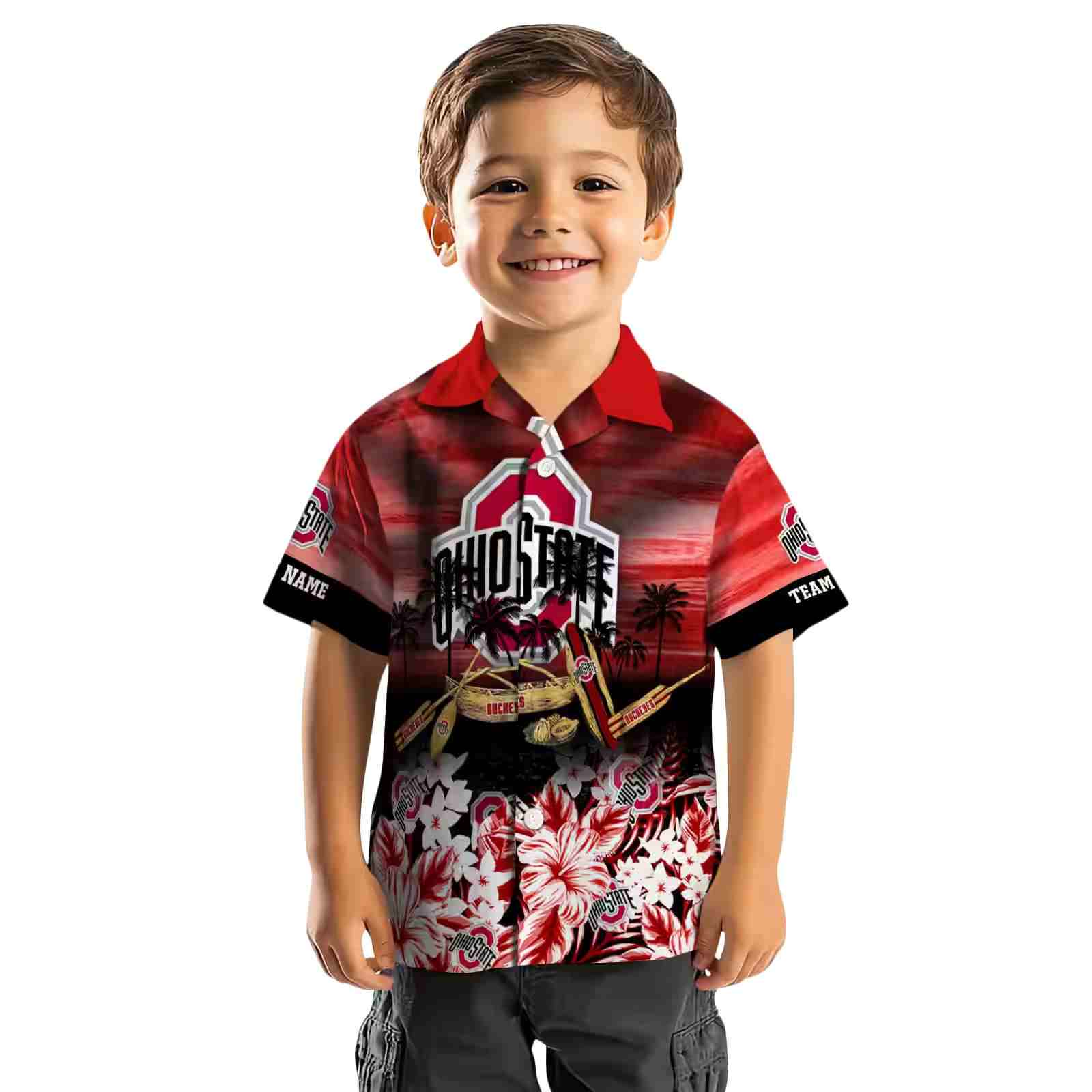 personalized ohio state buckeyes tropical canoe scarlet hawaiian shirt top rated