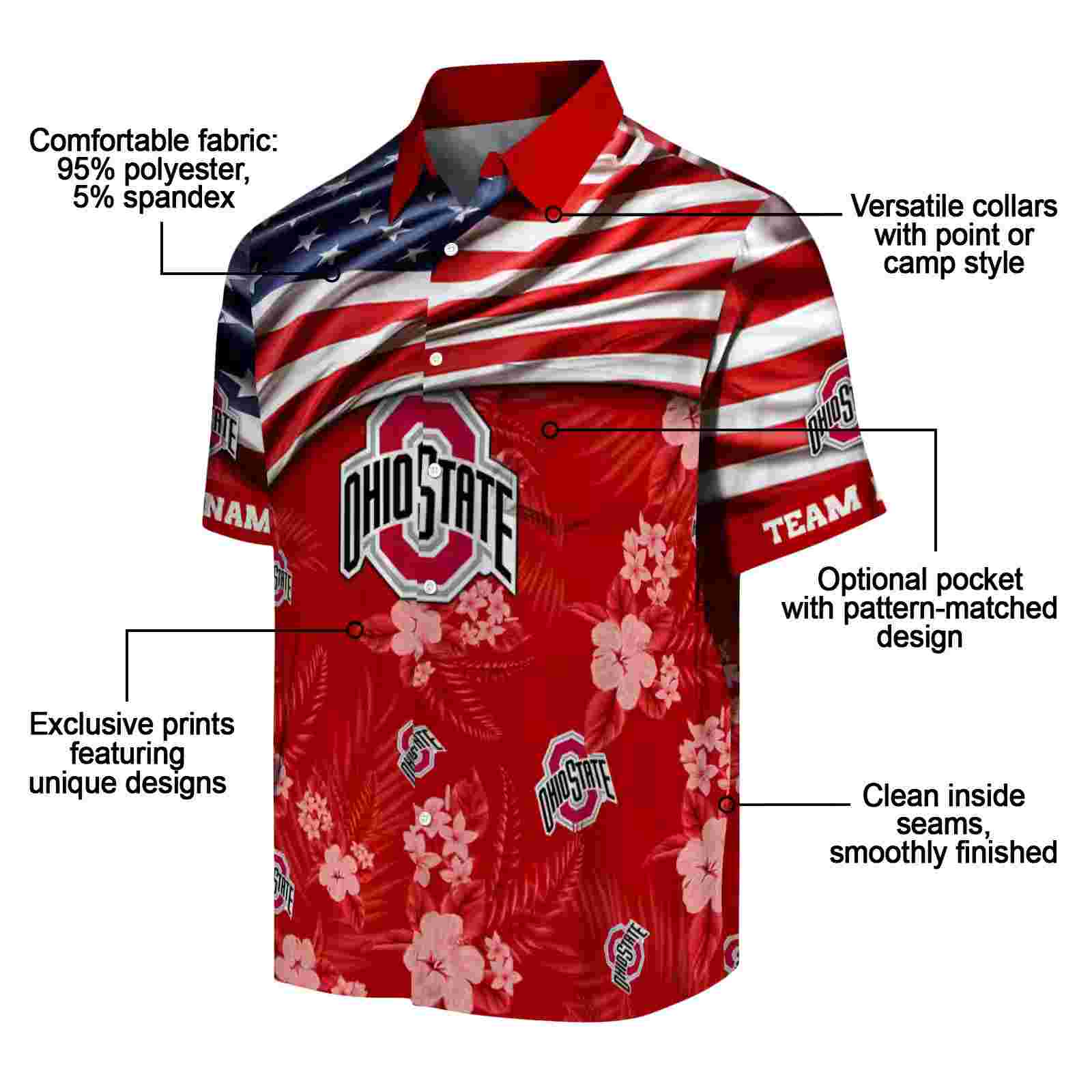 personalized ohio state buckeyes us flag hibiscus scarlet hawaiian shirt new arrival