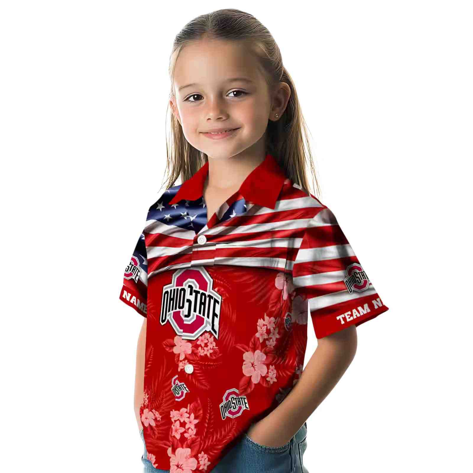 personalized ohio state buckeyes us flag hibiscus scarlet hawaiian shirt premium grade