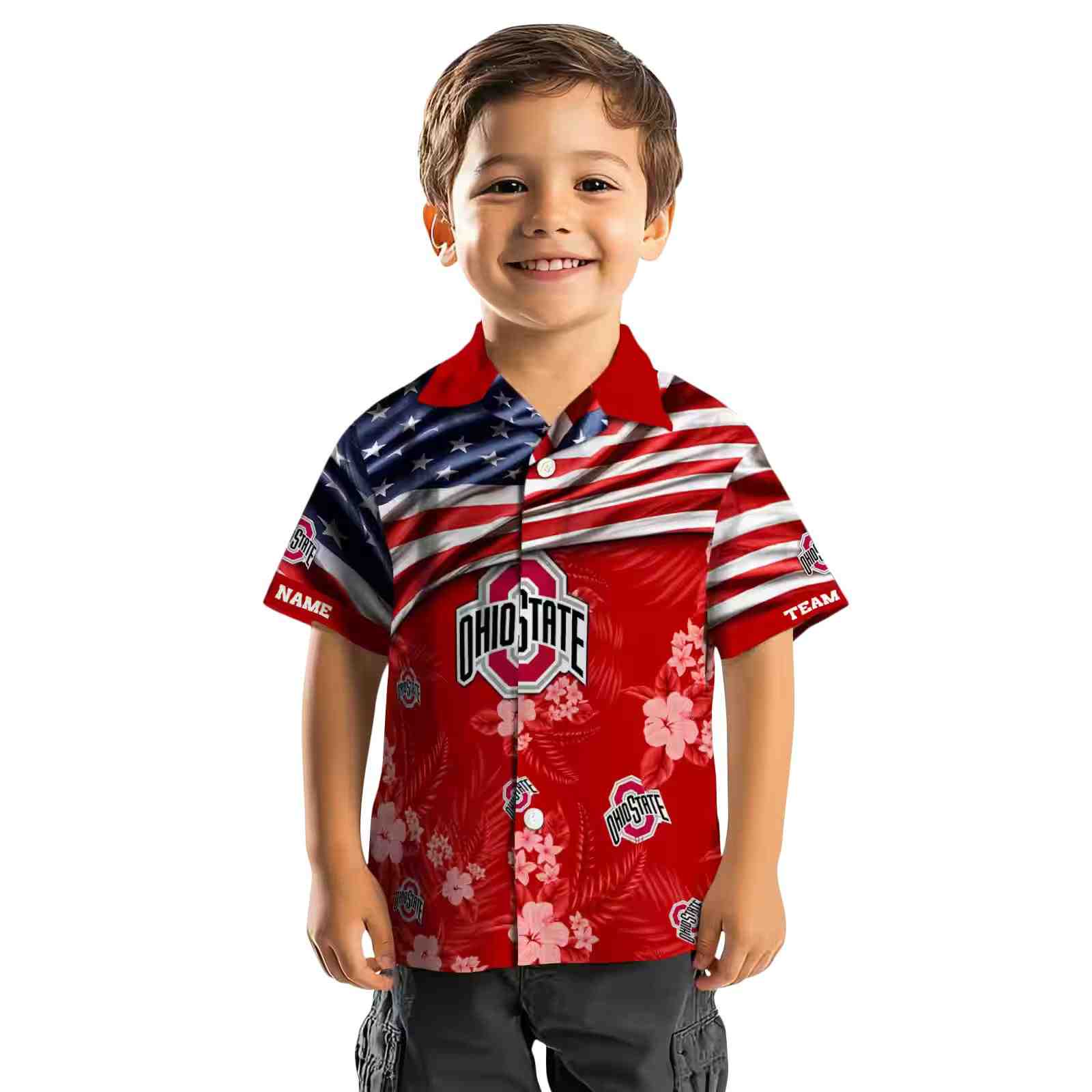 personalized ohio state buckeyes us flag hibiscus scarlet hawaiian shirt top rated