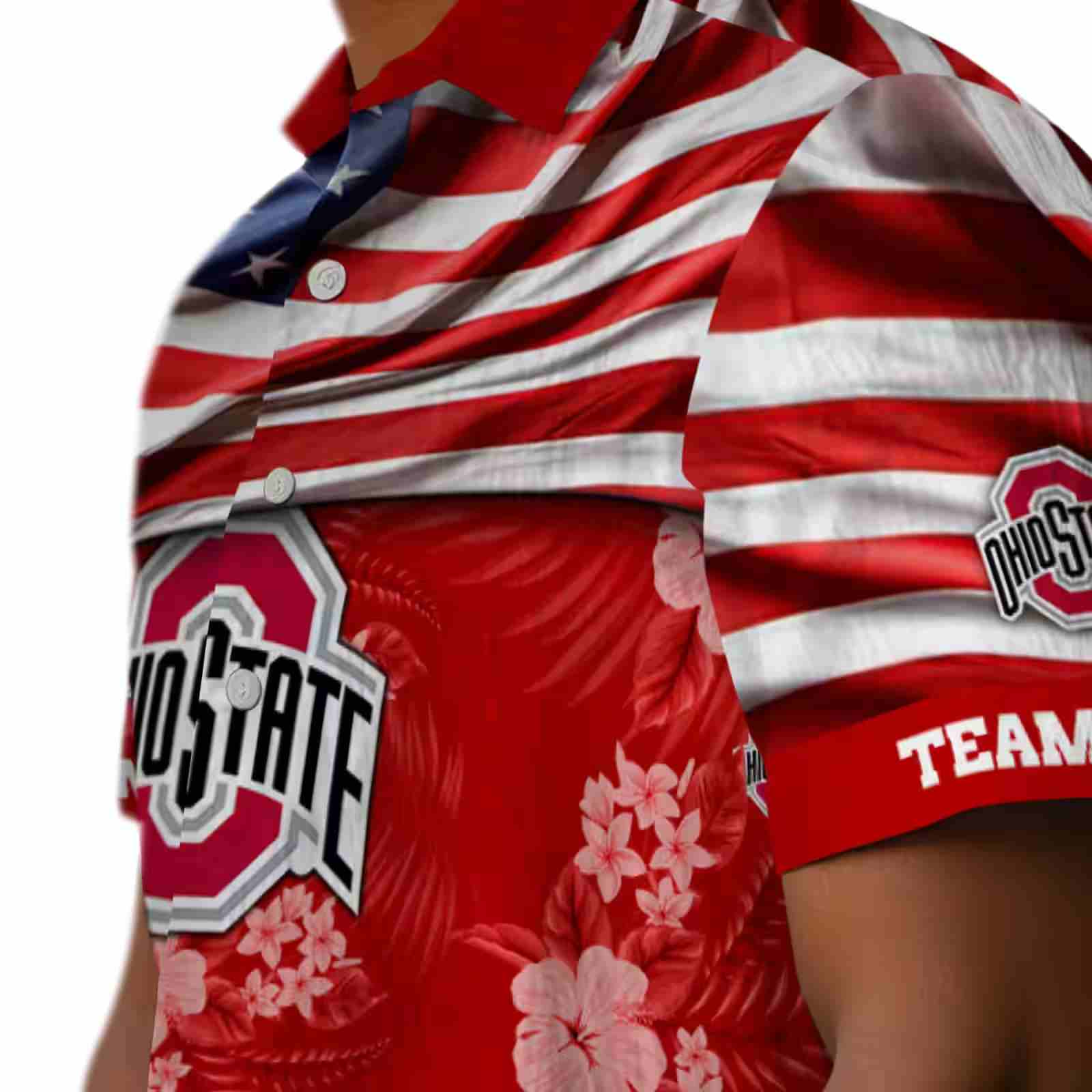 personalized ohio state buckeyes us flag hibiscus scarlet hawaiian shirt trendy