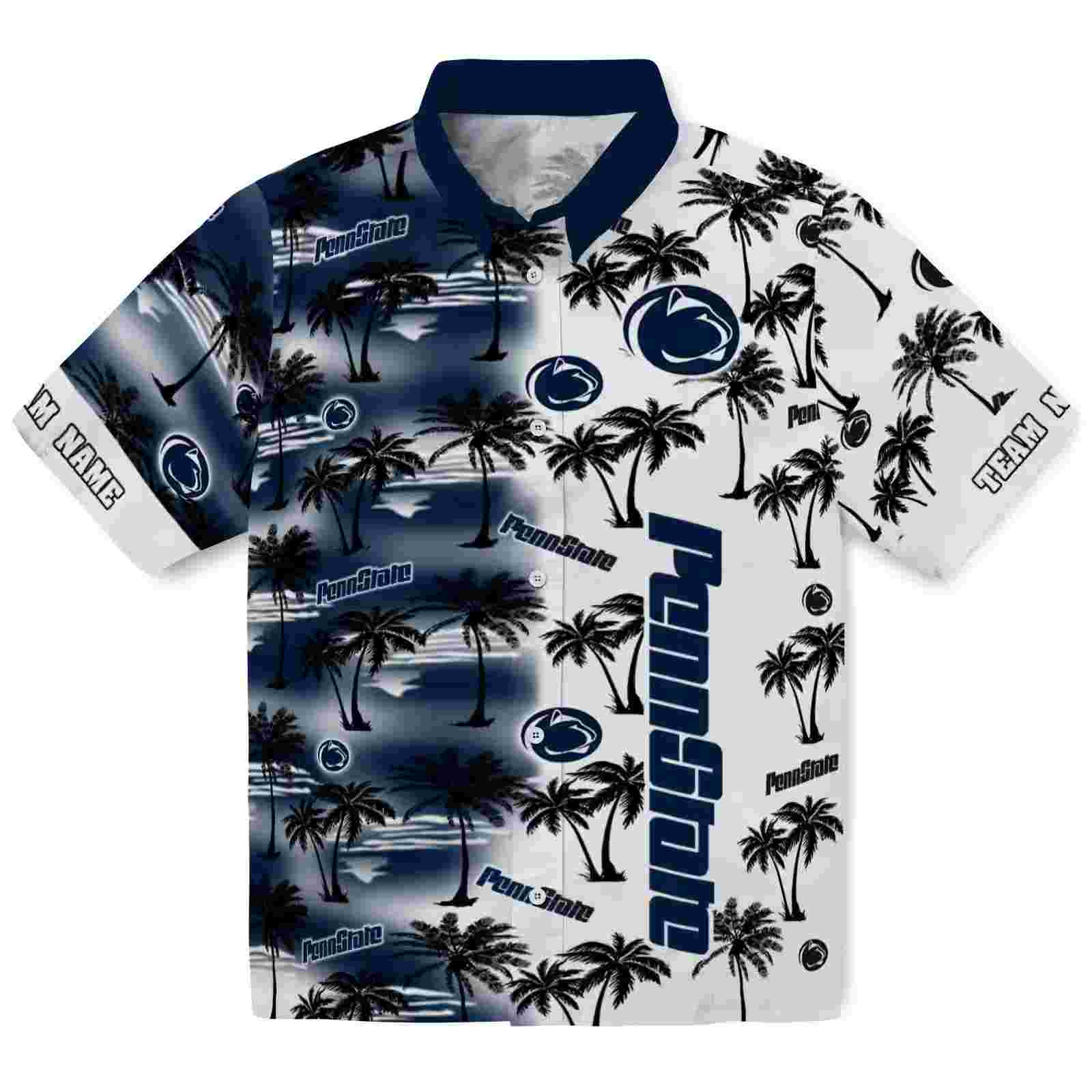 Personalized Penn State Nittany Lions Palm Silhouettes Blue Hawaiian Shirt