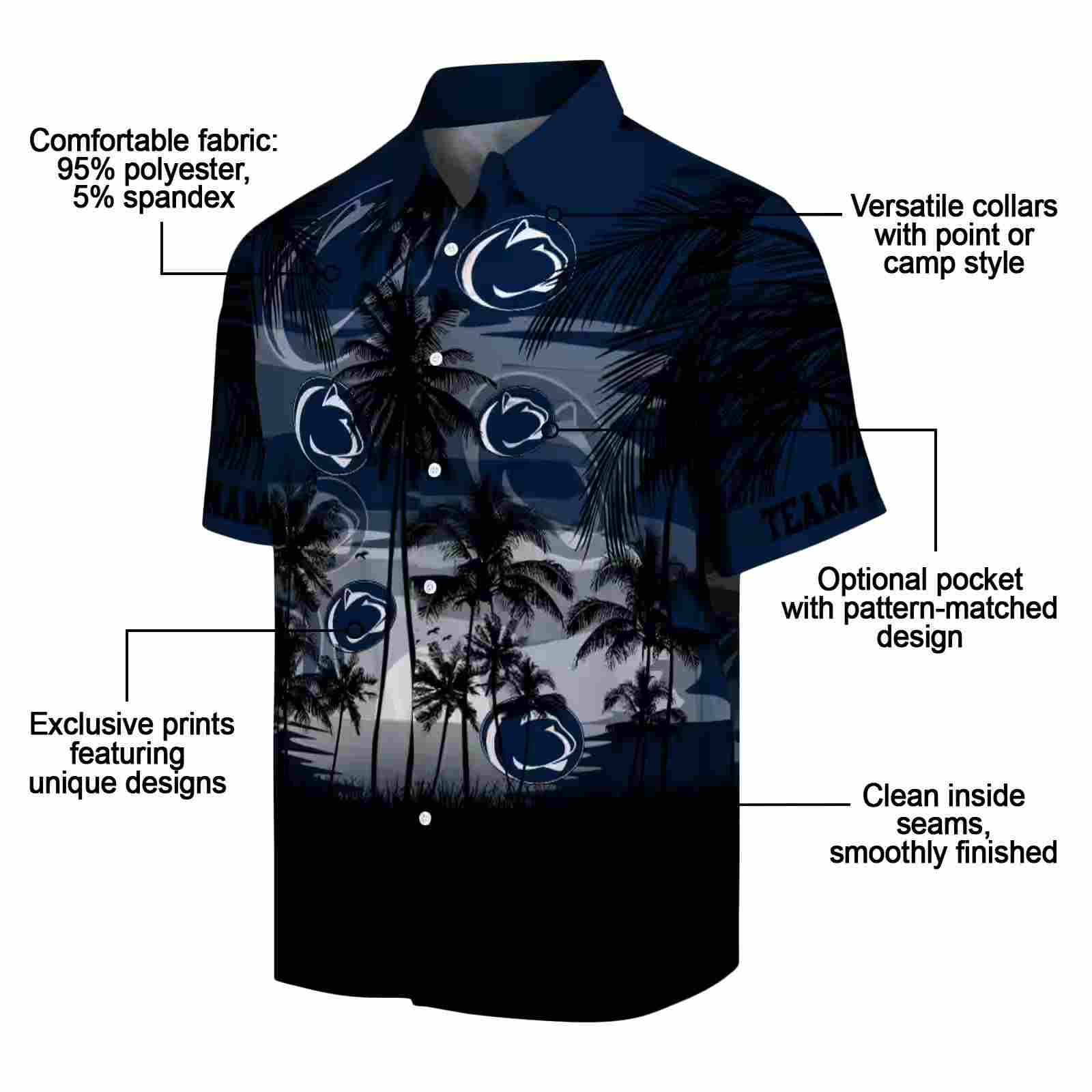 personalized penn state nittany lions sunset scene blue black hawaiian shirt new arrival