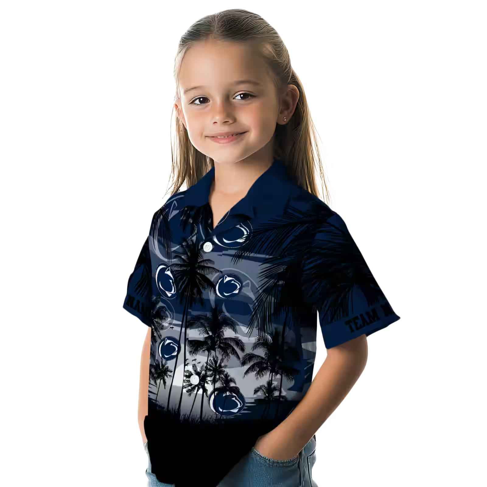 personalized penn state nittany lions sunset scene blue black hawaiian shirt premium grade