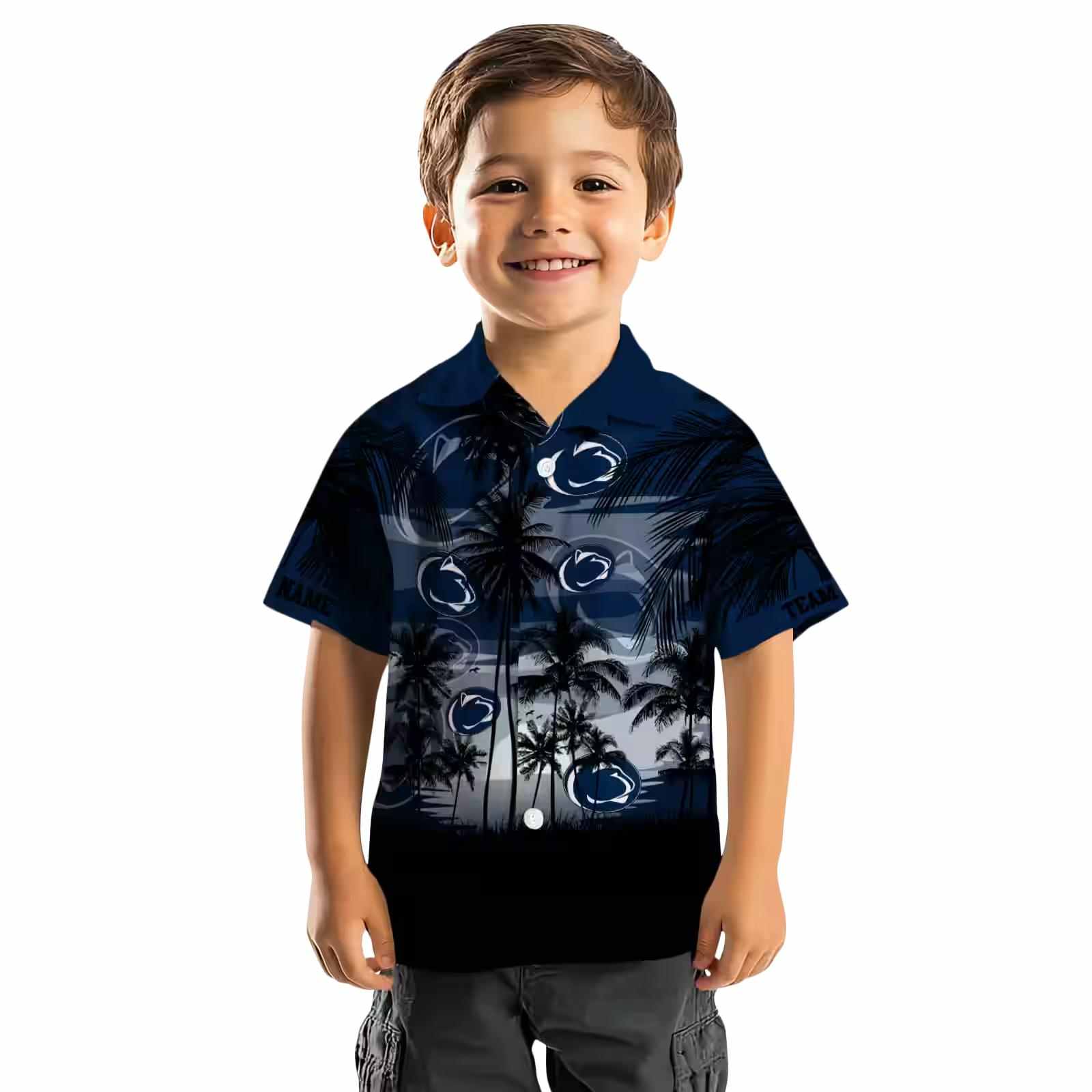 personalized penn state nittany lions sunset scene blue black hawaiian shirt top rated