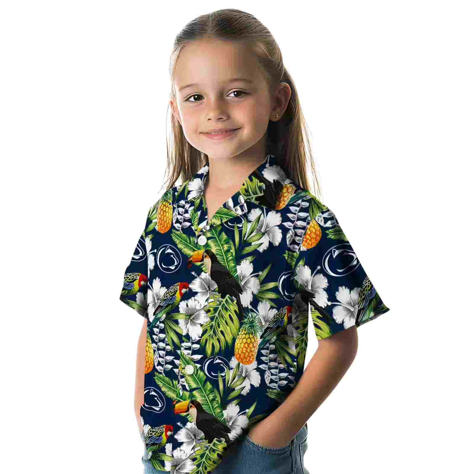 personalized penn state nittany lions tropical toucan blue green hawaiian shirt premium grade