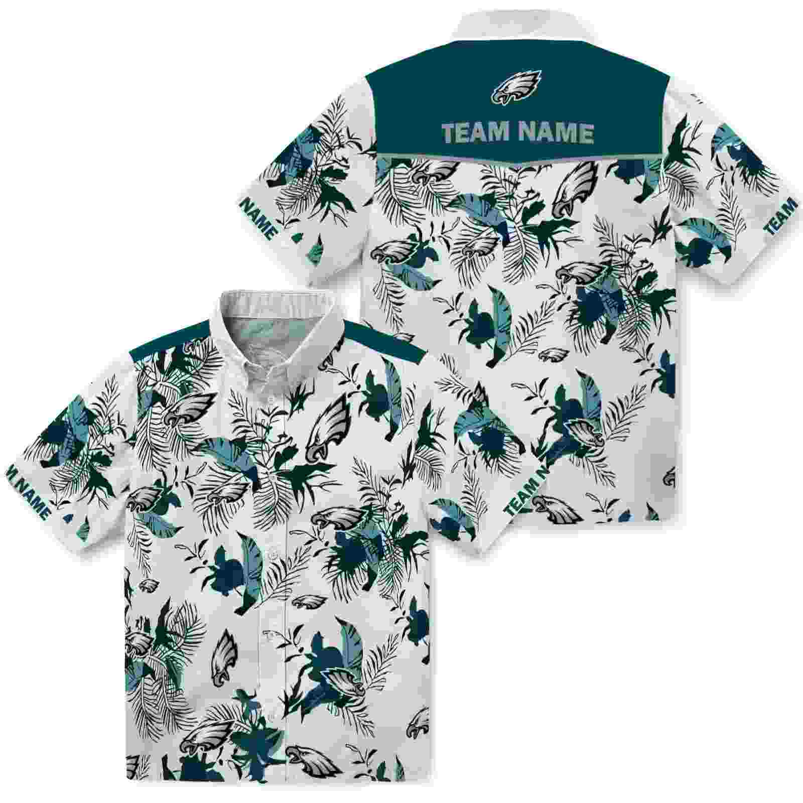 personalized philadelphia eagles botanical theme green white hawaiian shirt high quality