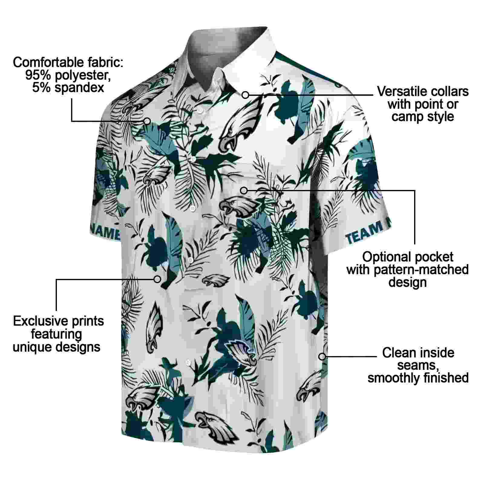 personalized philadelphia eagles botanical theme green white hawaiian shirt new arrival