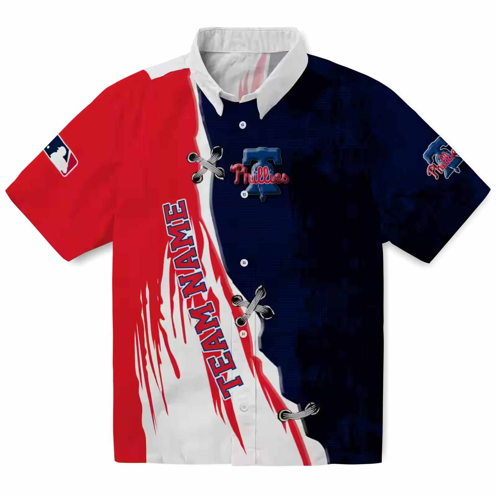 Personalized Philadelphia Phillies Edgy Streaks Blue White Hawaiian Shirt