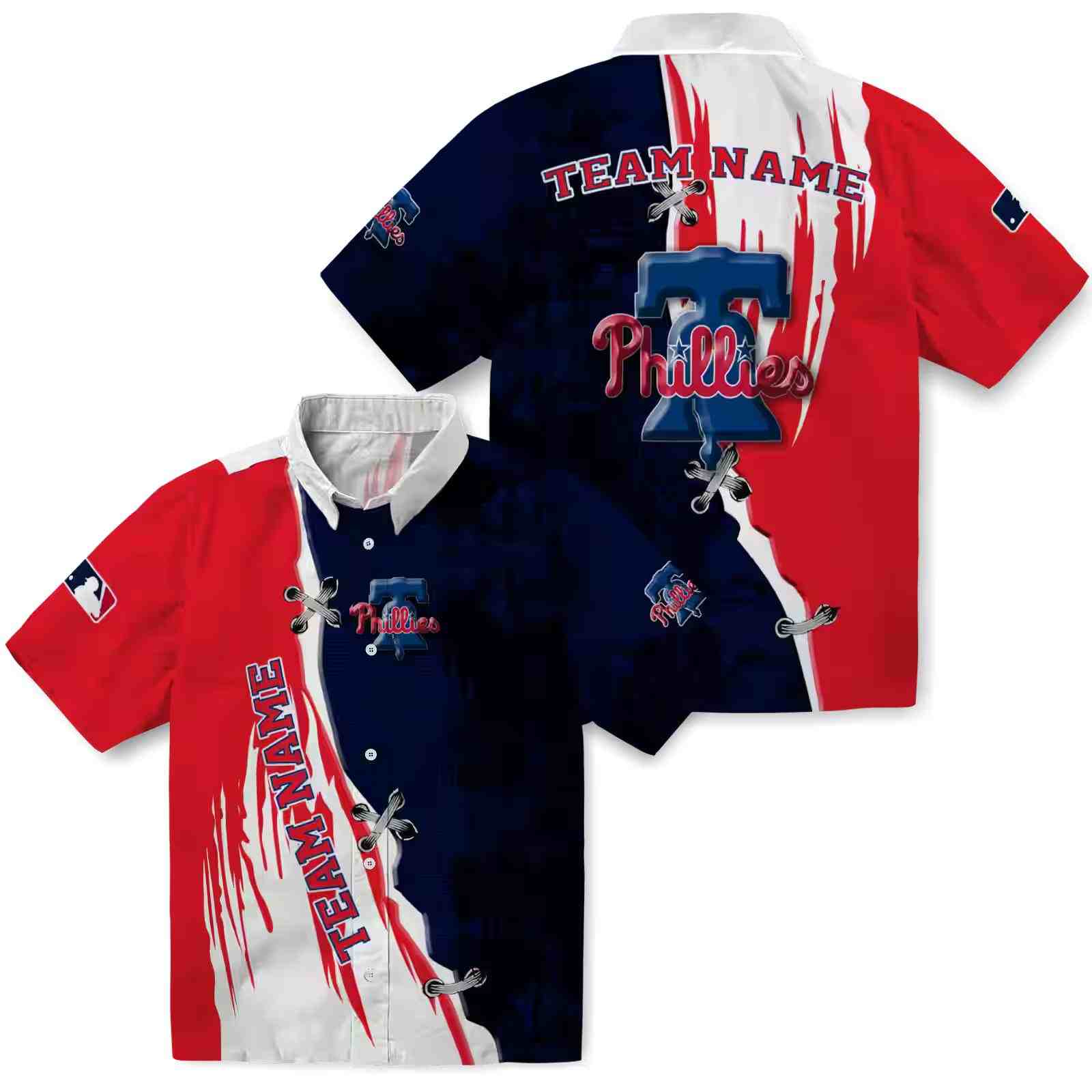 personalized philadelphia phillies edgy streaks blue white hawaiian shirt high quality