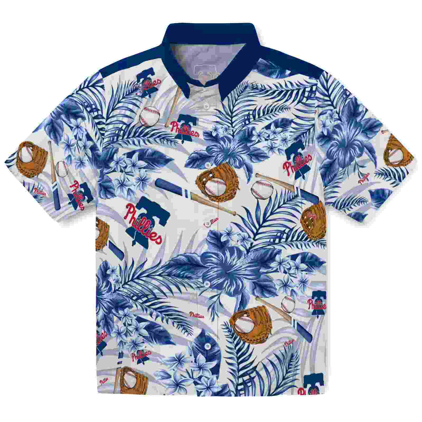 Personalized Philadelphia Phillies Floral Baseball Blue White Hawaiian Shirt