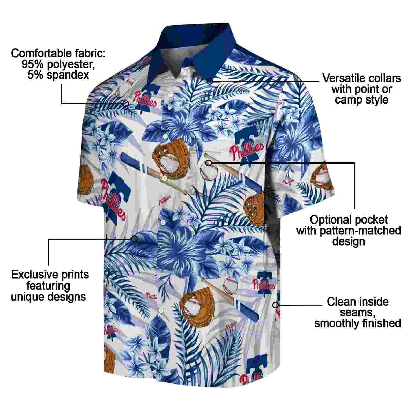 personalized philadelphia phillies floral baseball blue white hawaiian shirt new arrival