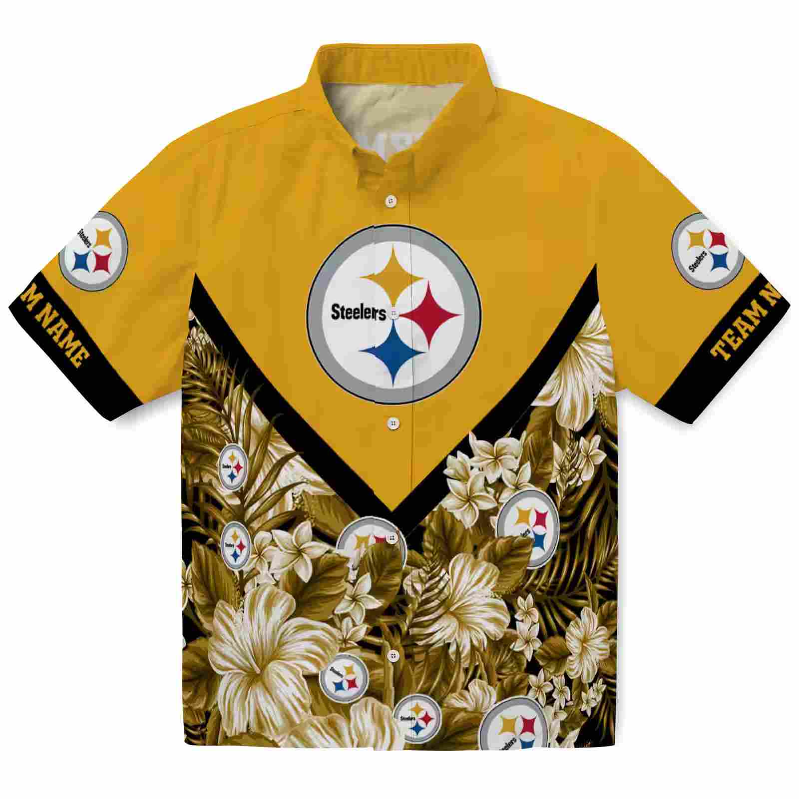 Personalized Pittsburgh Steelers Floral Chevron Gold Hawaiian Shirt