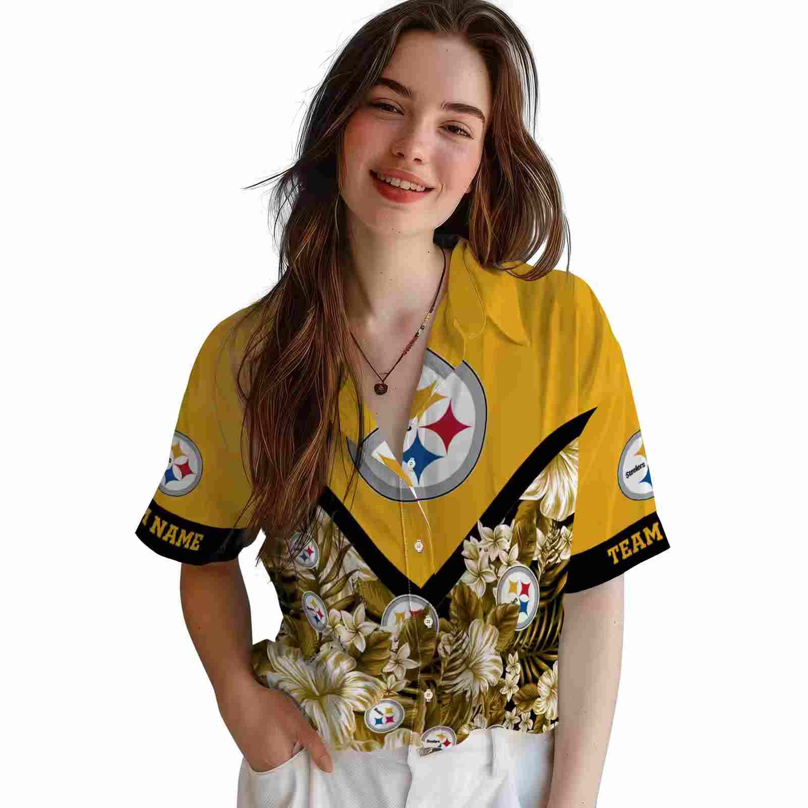 personalized pittsburgh steelers floral chevron gold hawaiian shirt latest model