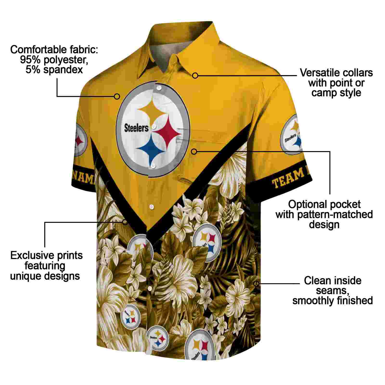 personalized pittsburgh steelers floral chevron gold hawaiian shirt new arrival