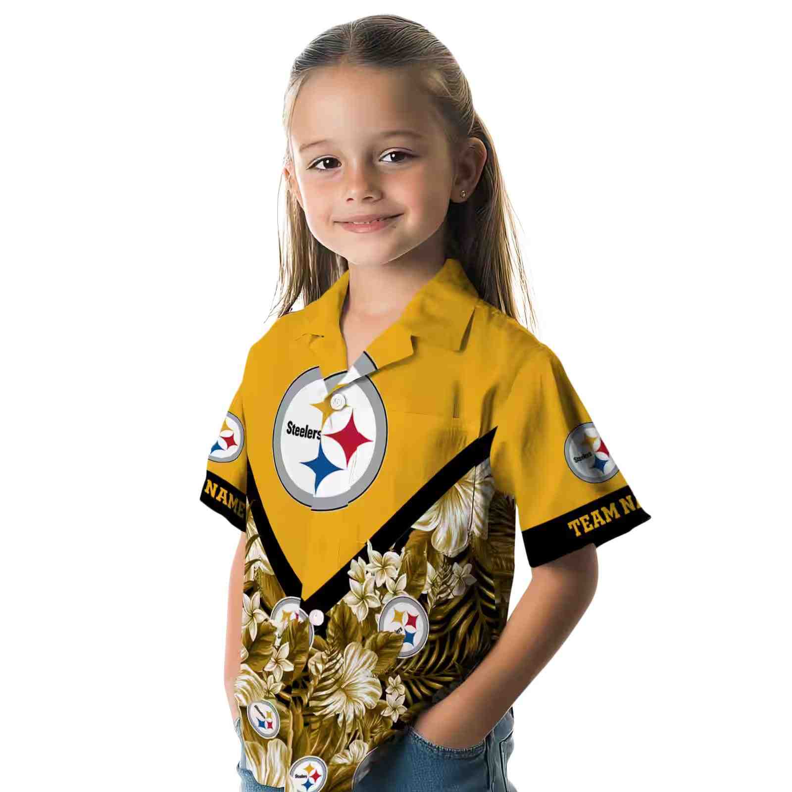 personalized pittsburgh steelers floral chevron gold hawaiian shirt premium grade