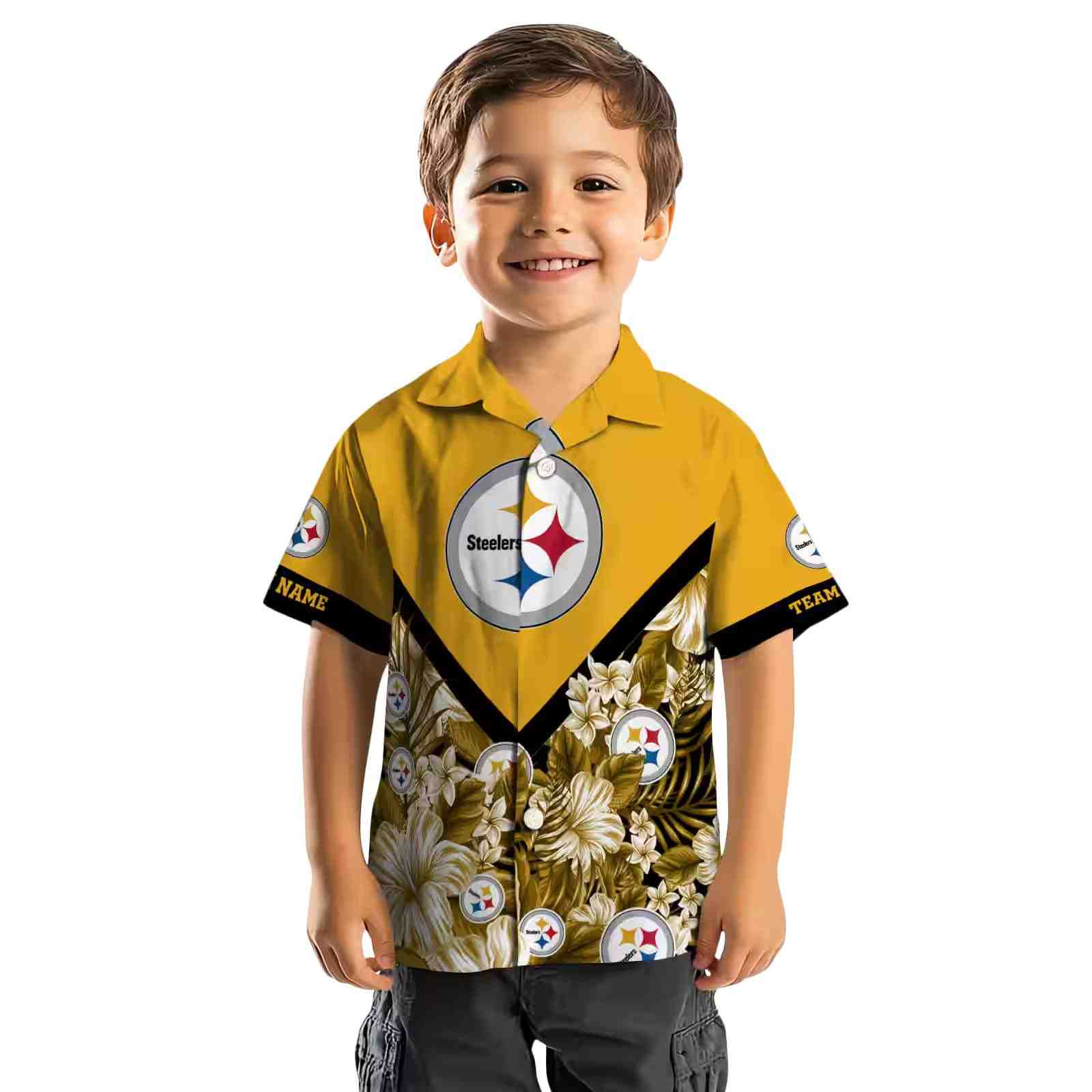 personalized pittsburgh steelers floral chevron gold hawaiian shirt top rated