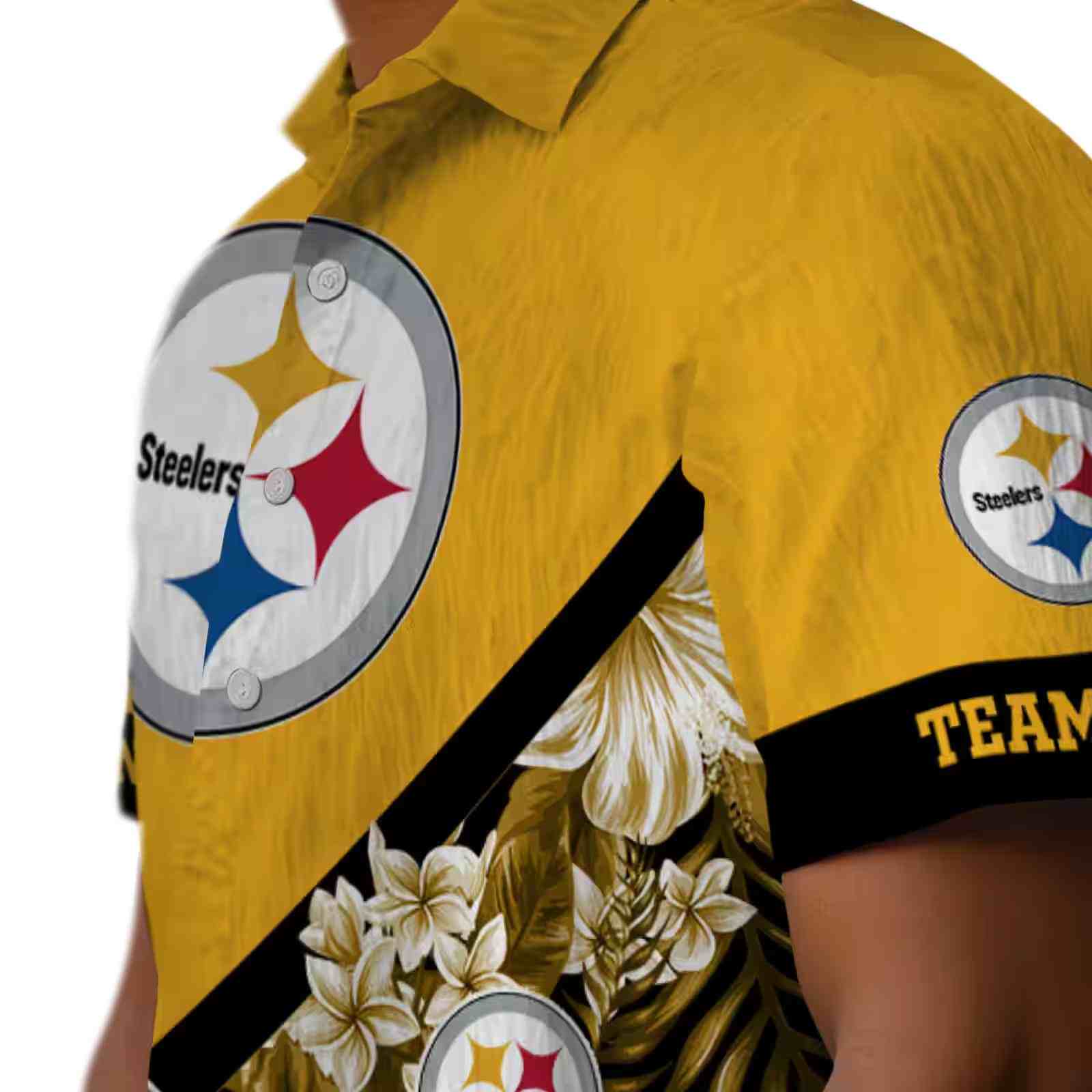 personalized pittsburgh steelers floral chevron gold hawaiian shirt trendy